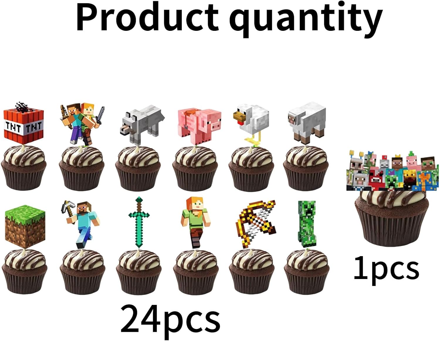 25 Pcs Pixel Styled Gamer Cake Decorations, Happy Birthday Cake Topper, Party Supplies for Boys & Girls