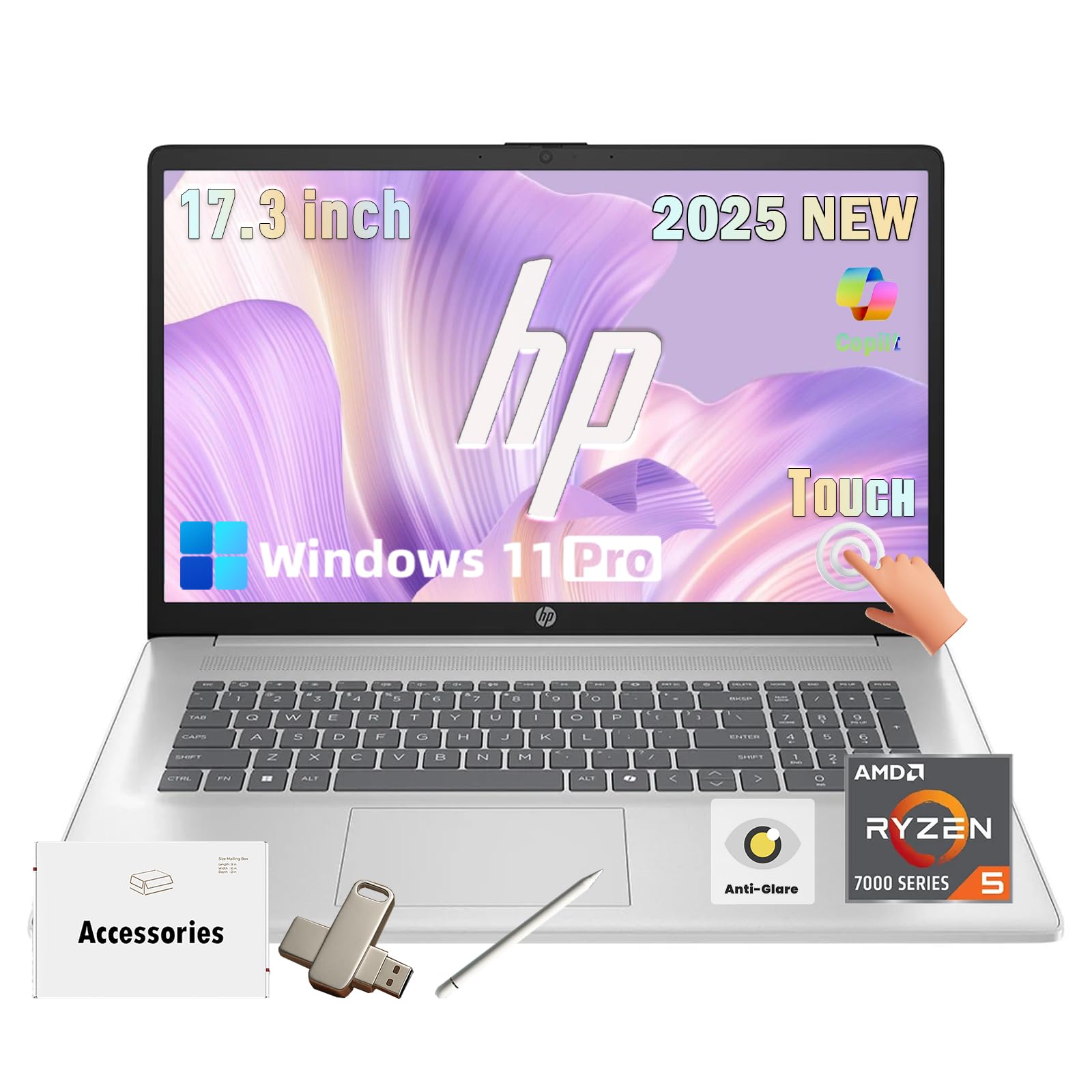 HP 15.6 Touchscreen Laptop Computer - Windows 11Pro, AI Copilot, 16GB RAM + 1TB SSD, 15.6'' FHD Anti-Glare Touchscreen (1920 x 1080), Intel 8 Core i3-N305, Intel UHD Graphics, WiFi-6, Moonlight Blue