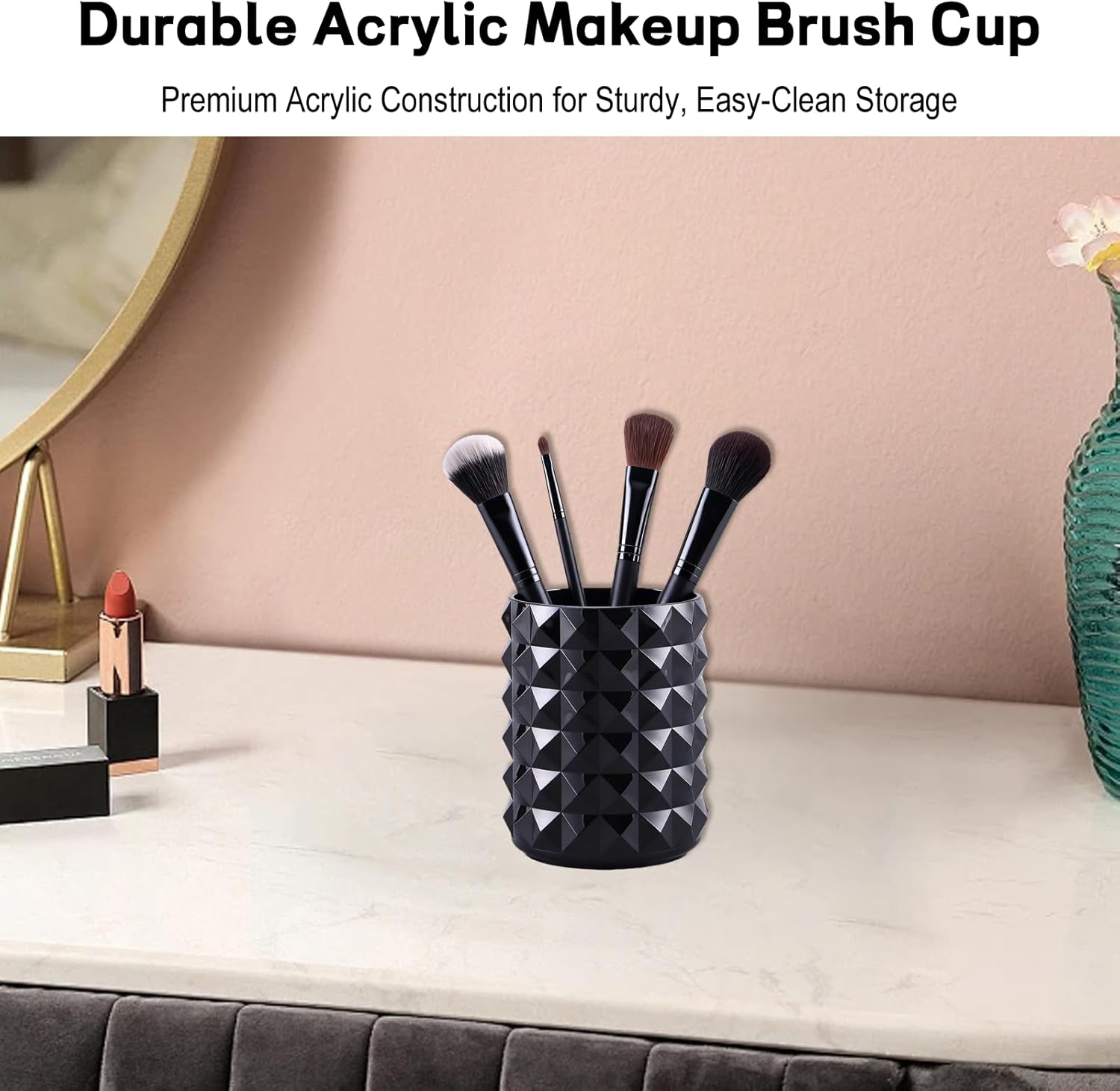 Makeup Brush Cup Holder Black Acrylic Small Organizer for Brushes and Pens Cute Vanity Cups Brochas Cosmetic Holders for Comb and Beauty Tools