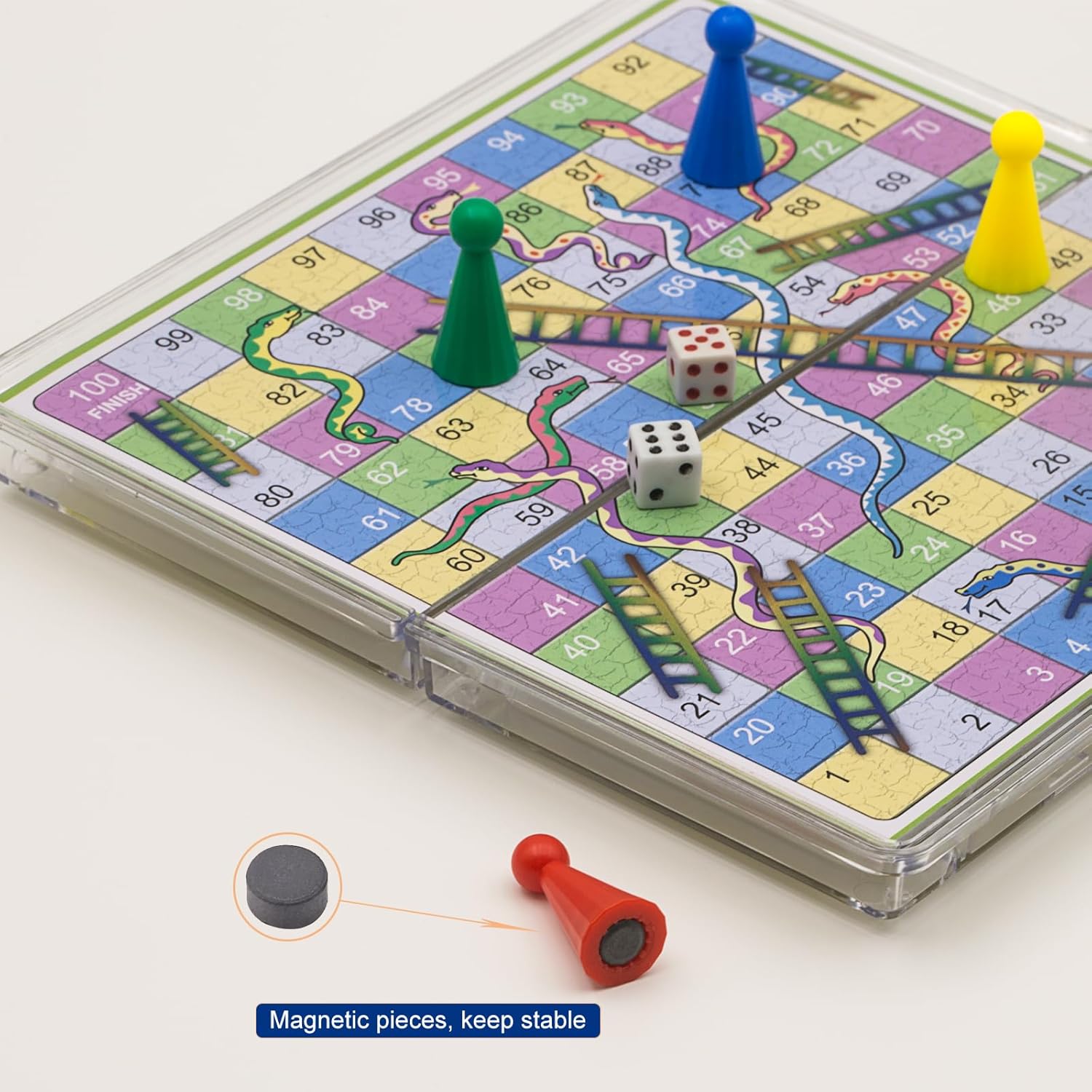 Mini Snakes and Ladders Board Game Set -6″, Magnetic Folding Travel Board Game for Kids (Pocket Crystal Style)
