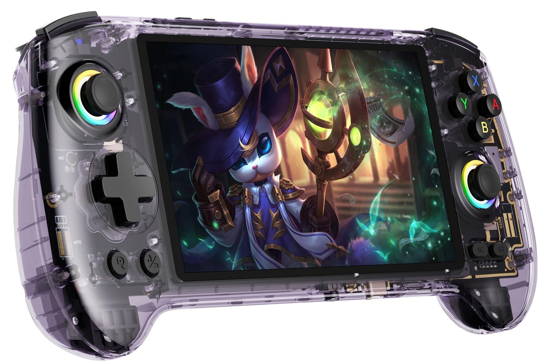 RG556 Retro Handheld Game Console , Android 13 System Unisoc T820 Processor 5.48 Touch Inch AMOLED Screen 5500mAh Battery Support WiFi Online DP Output (Transparent Blue)