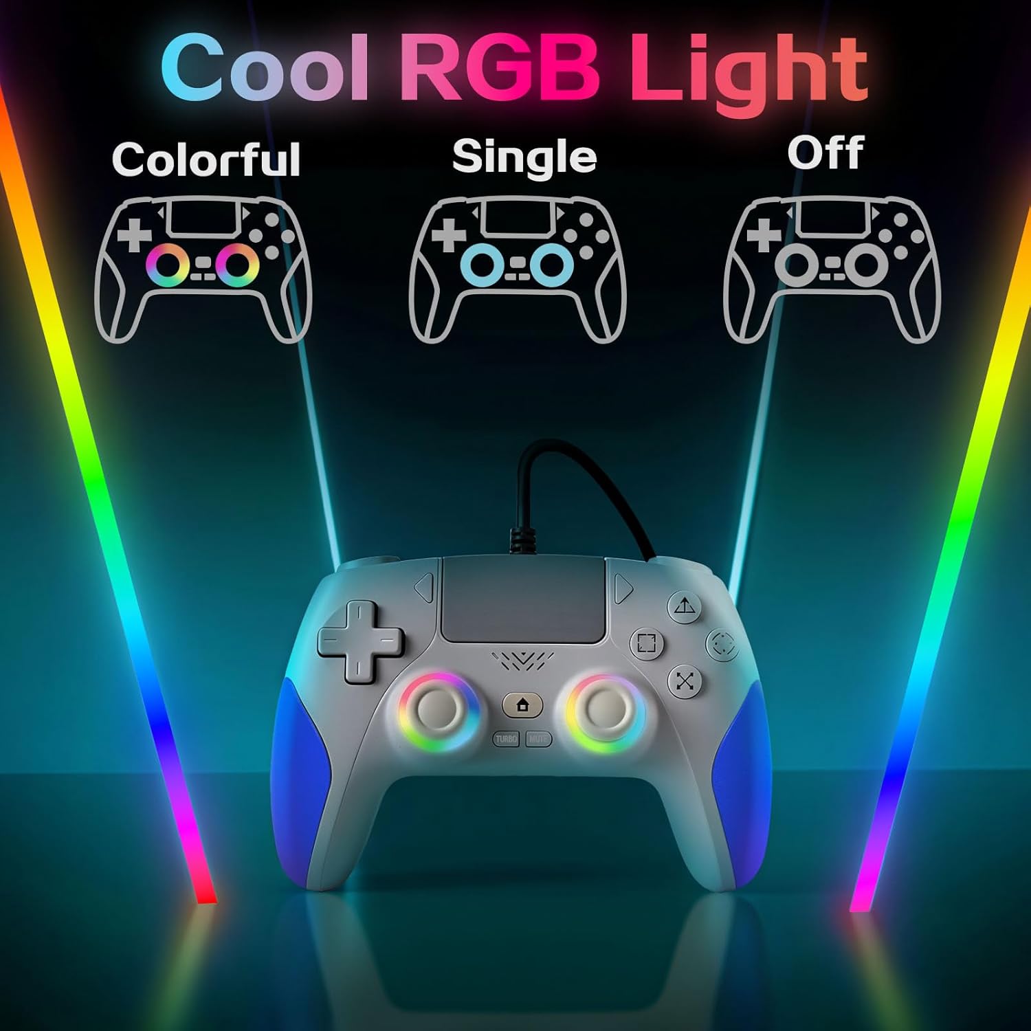 Kamylorus Wired Controller for PS-5/PC, Gaming Controller with Dual Vibration, Programmable/Remap/Turbo/RGB Light, 3.5MM Headphone Jack