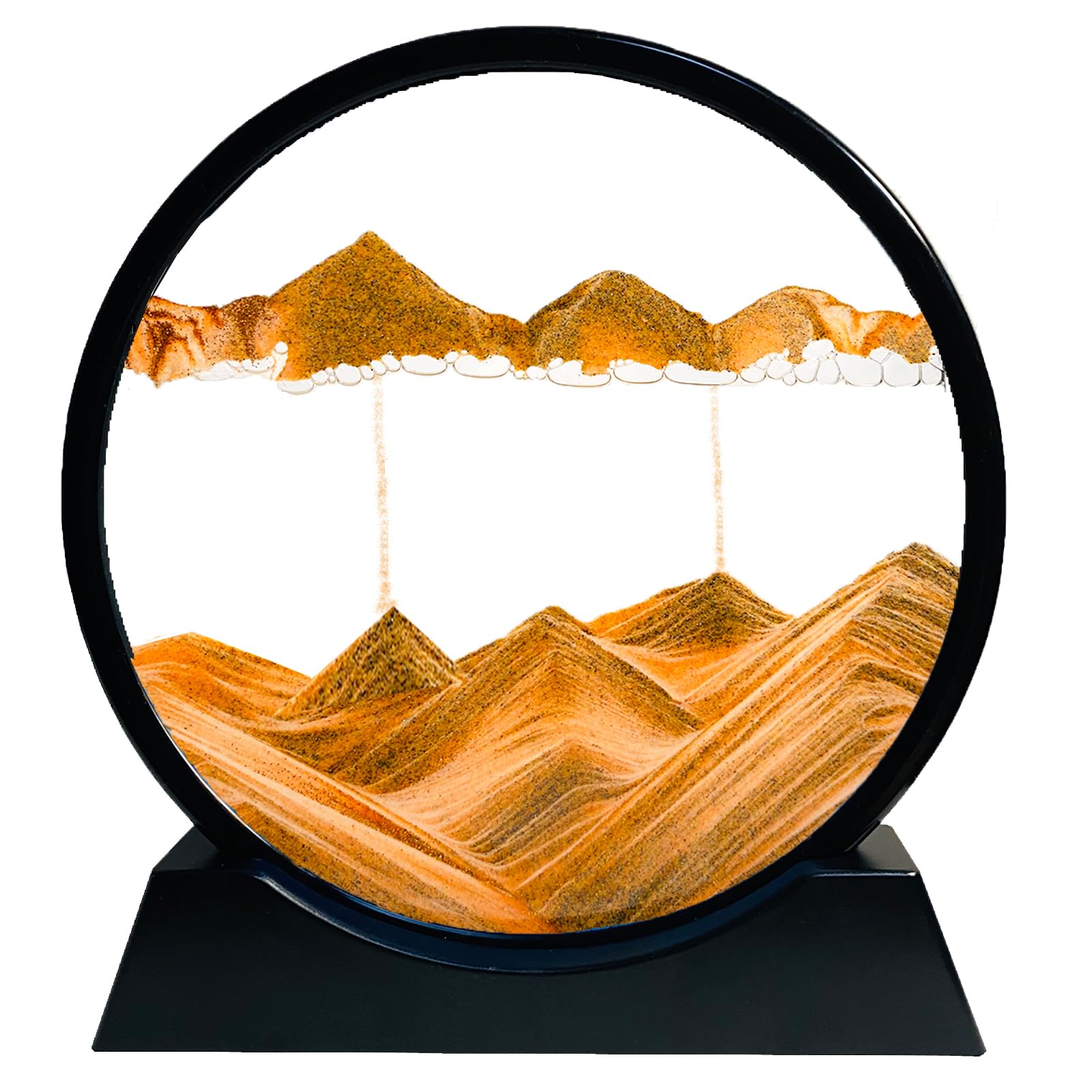 Moving Sand Art Liquid Motion - Moving Sand Art Picture 3D Deep Sea Sandscape, Round Glass Frame Display Flowing Sand Relaxing Toy for Desktop Home Office Work Ocean Decor(Blue, 7")