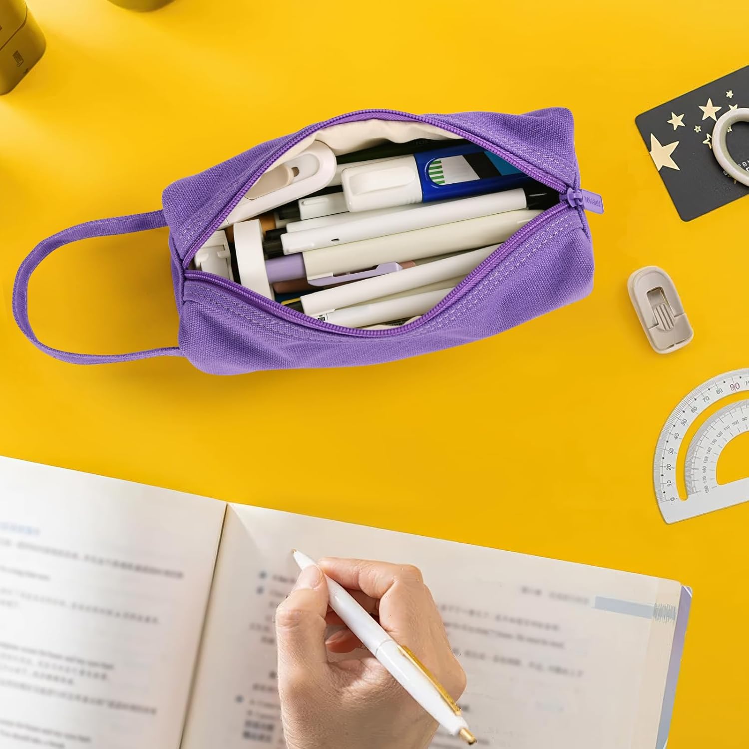 Small Pencil Case Pouch for Girls and Boys Kids, Large Capacity Canvas Pen Bag School Supplies, Portable Pencil Case, Simple Zipper Stationery Bag for Women Men Adults (Purple