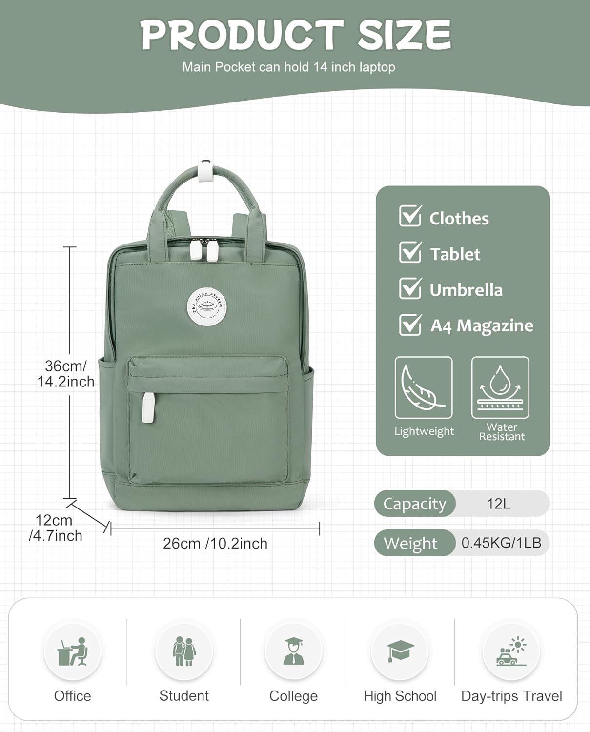 BJLFS Light Green School Backpack for Women Teen Girls, Bookbag College Student Backpack for School Men Boys, Mochilas Escolares Casual Daypack Lightweight Book Bag