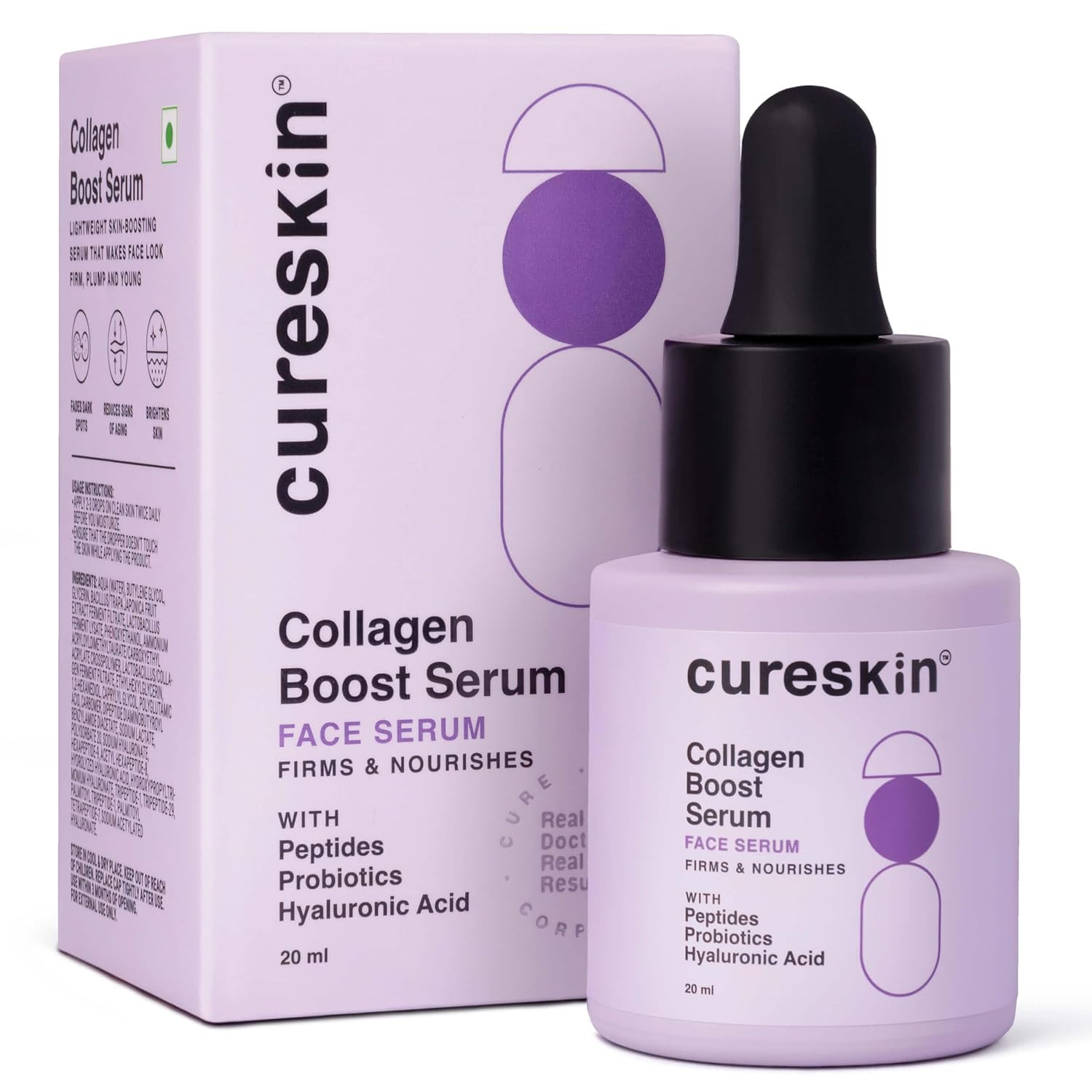 Cureskin Collagen Peptides for Women | Collagen Boost Hyaluronic Acid Serum | Plumps & Repairs with Hyaluronic Acid, Peptides and Probiotics
