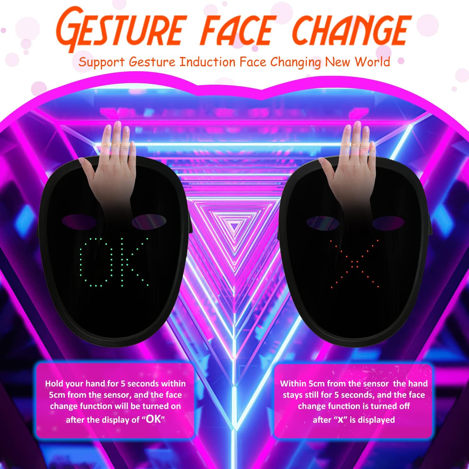 Led Mask Light up Mask with Gesture Sensing, Cool Glowing Toys Masks Great Gift for Halloween Christmas Costume Party