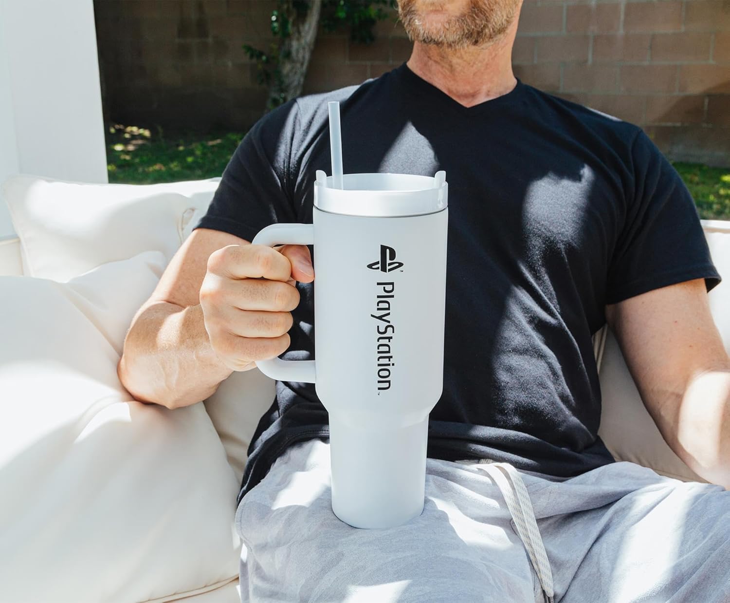 Pyramid America PlayStation Controller Icons Metal Travel Tumbler With Leak-Resistant Lid and Reusable Straw | Holds 40 Ounces