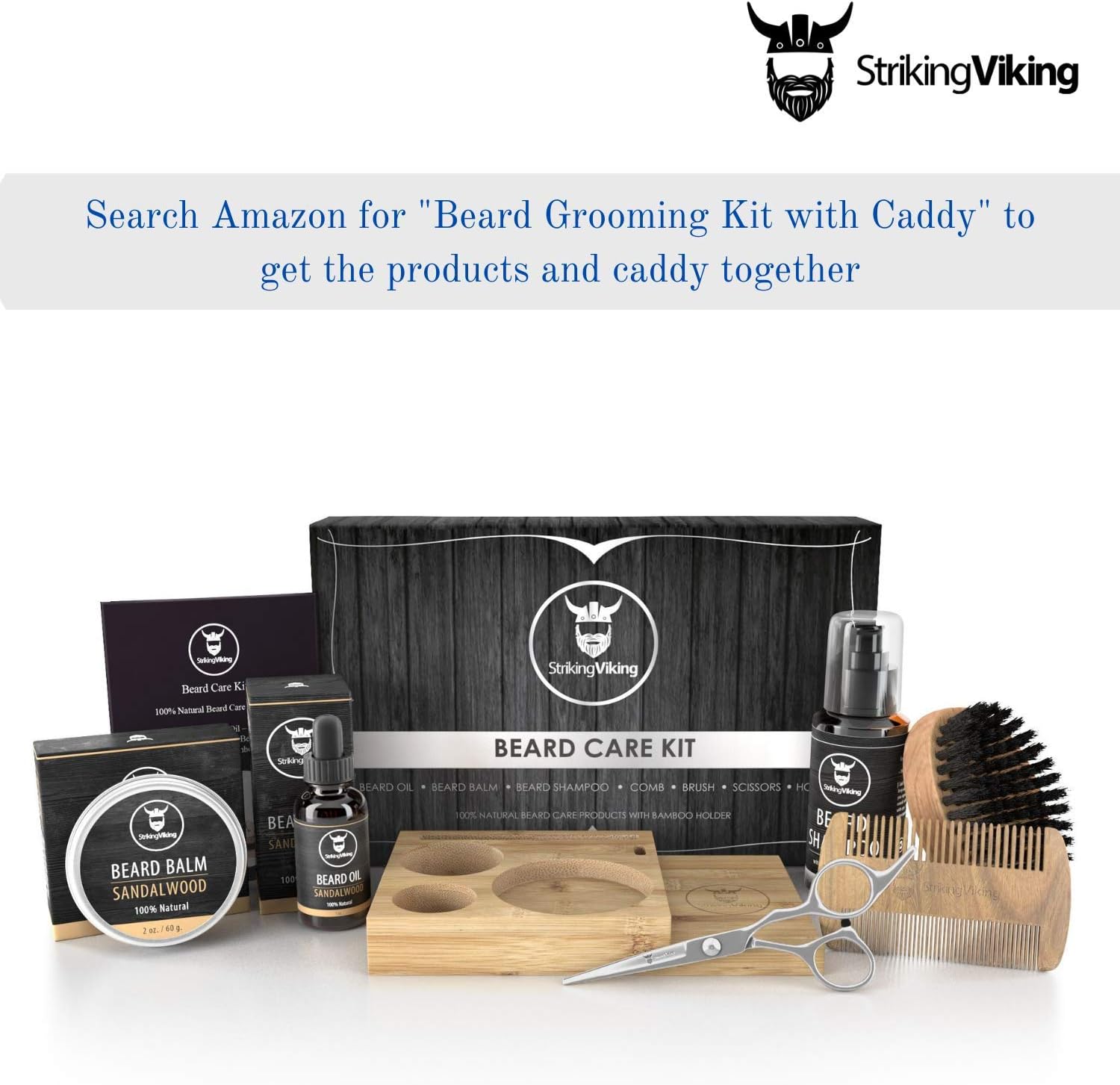 Striking Viking Bamboo Beard Kit Organizer - 7.3 in x 4.5 in x 1 in - Beard Care Caddy for Oil & Balm - Comb Brush Holder - Portable Grooming Caddy Organizer