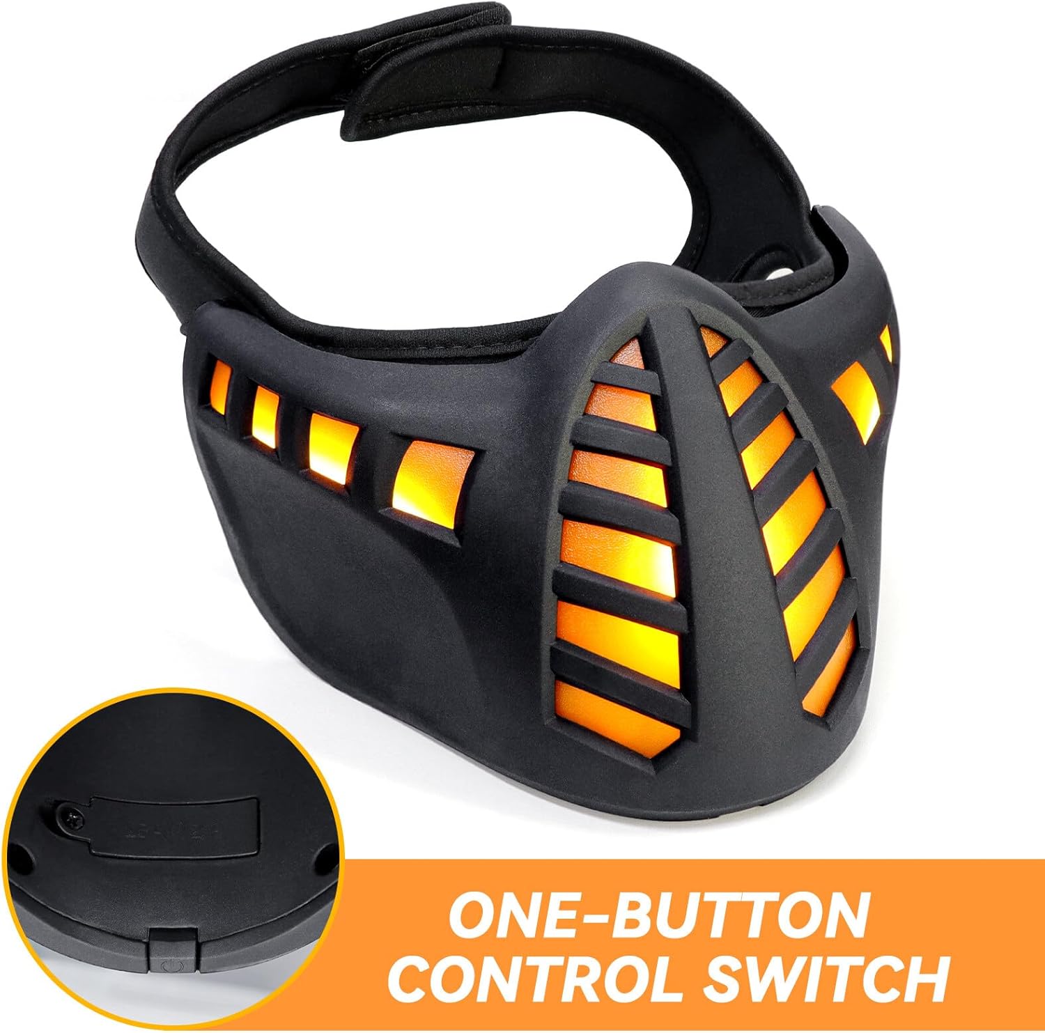 Punk Mask LED Half Face Halloween Light Up Scary Cosplay Party Props Costume for Men, Futuristic Techwear Mask Music Festival for Men Women Adult