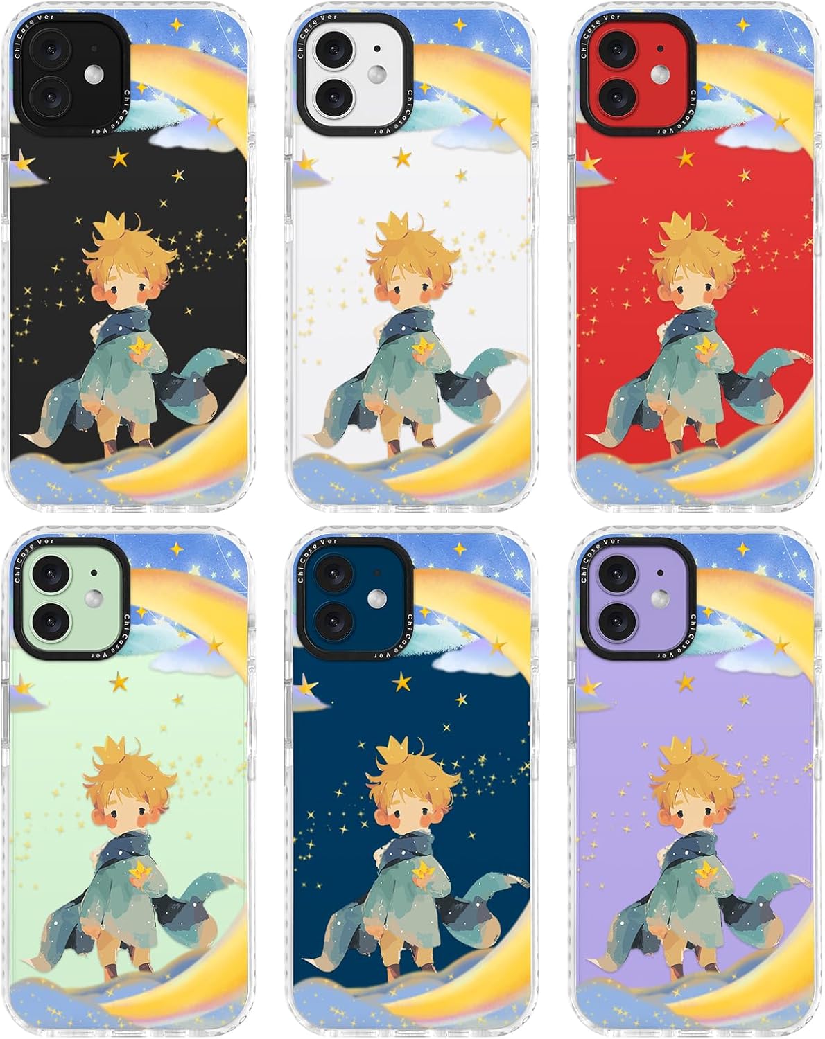 for iPhone 12 Case, Cartoon Pattern with Little Prince-Like, Military-Grade Drop Protection, Cute Soft Slim TPU Protective Cover with Camera Lens Protection for Women & Girls