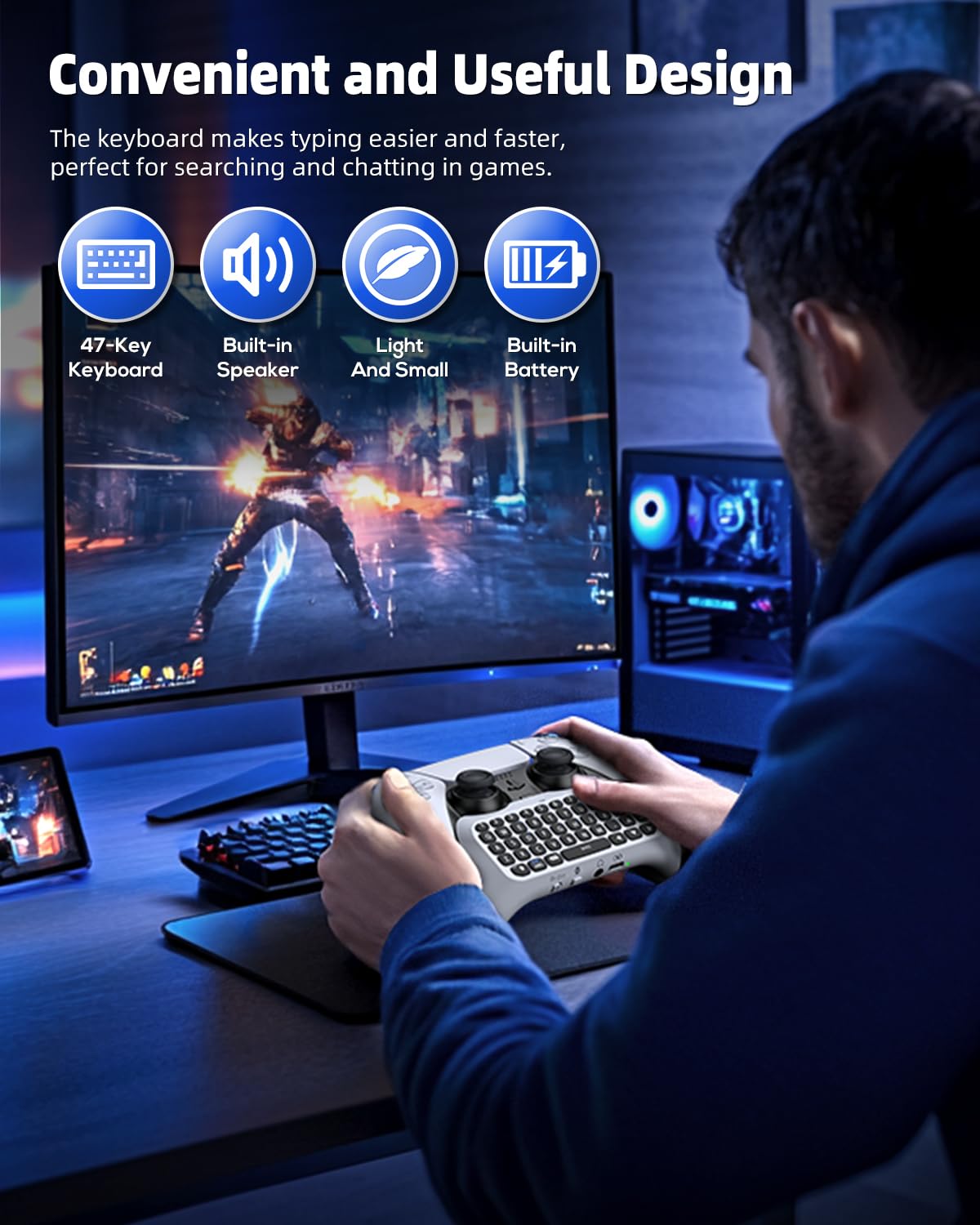 Wireless Controller Keyboard for PS5/PS5 Pro, Bluetooth 3.0Mini Portable Gamepad Chatpad with Built-in Speaker&3.5MM Audio Jack for PS5/PS5 Pro Voice Chat Board for Messaging&Gaming Live Chat (White)