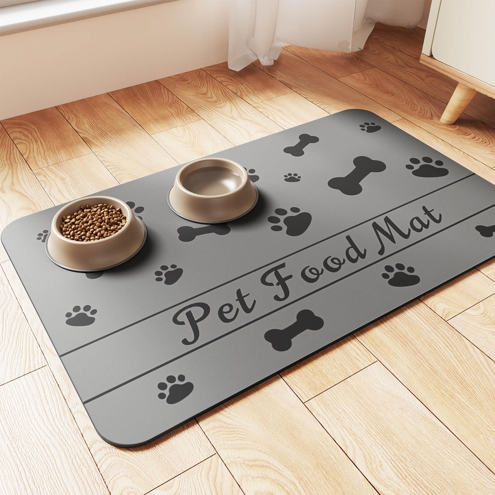 Pet Feeding Mat-Absorbent Pet Placemat for Food and Water Bowl, with Waterproof Rubber Backing, Quick Dry Water Dispenser Mat for Dog and Cat (24"x16", Blue)
