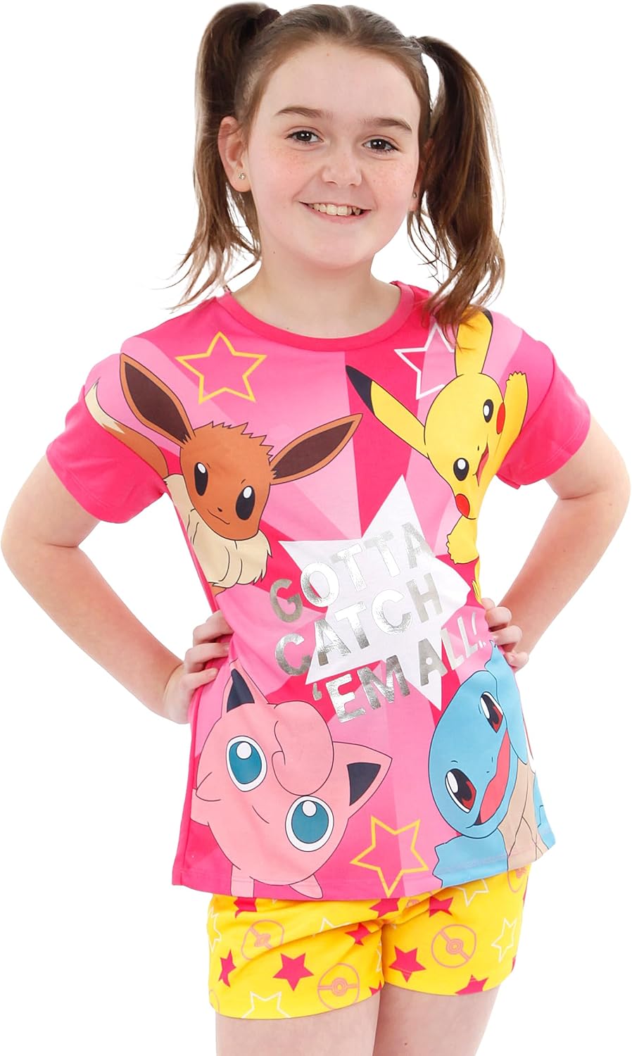 Pokemon Pajamas | Pikachu Pajamas | Eevee Girls Pajama Set | Short Sleeve PJs Set | Sizes 6 To 14