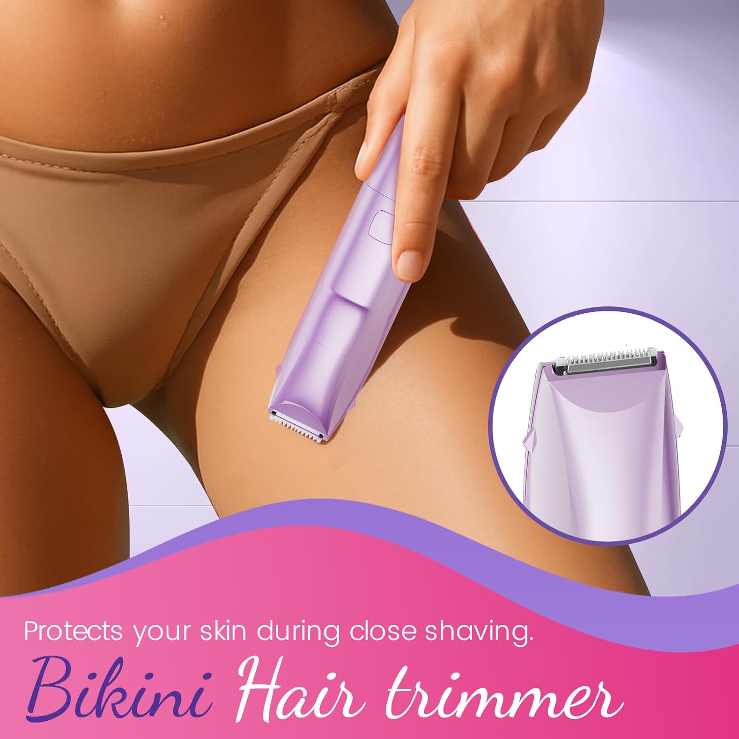 Bikini Trimmer for Women 2 in 1 Electric Razors for Women - Wet and Dry Electric Lady Shaver, Smooth Facial Hair Remover and Body Hair Trimmer for Bikini,Leg, Underarm, Face, Private Area (Purple)
