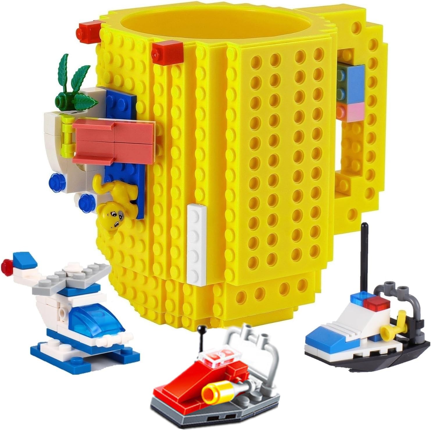 Build on Brick Coffee Mugs,Creative DIY Kids Party Cups with Building Blocks,Fun Novelty Gifts for Kids Childhood Adults Office Birthday Xmas,Red