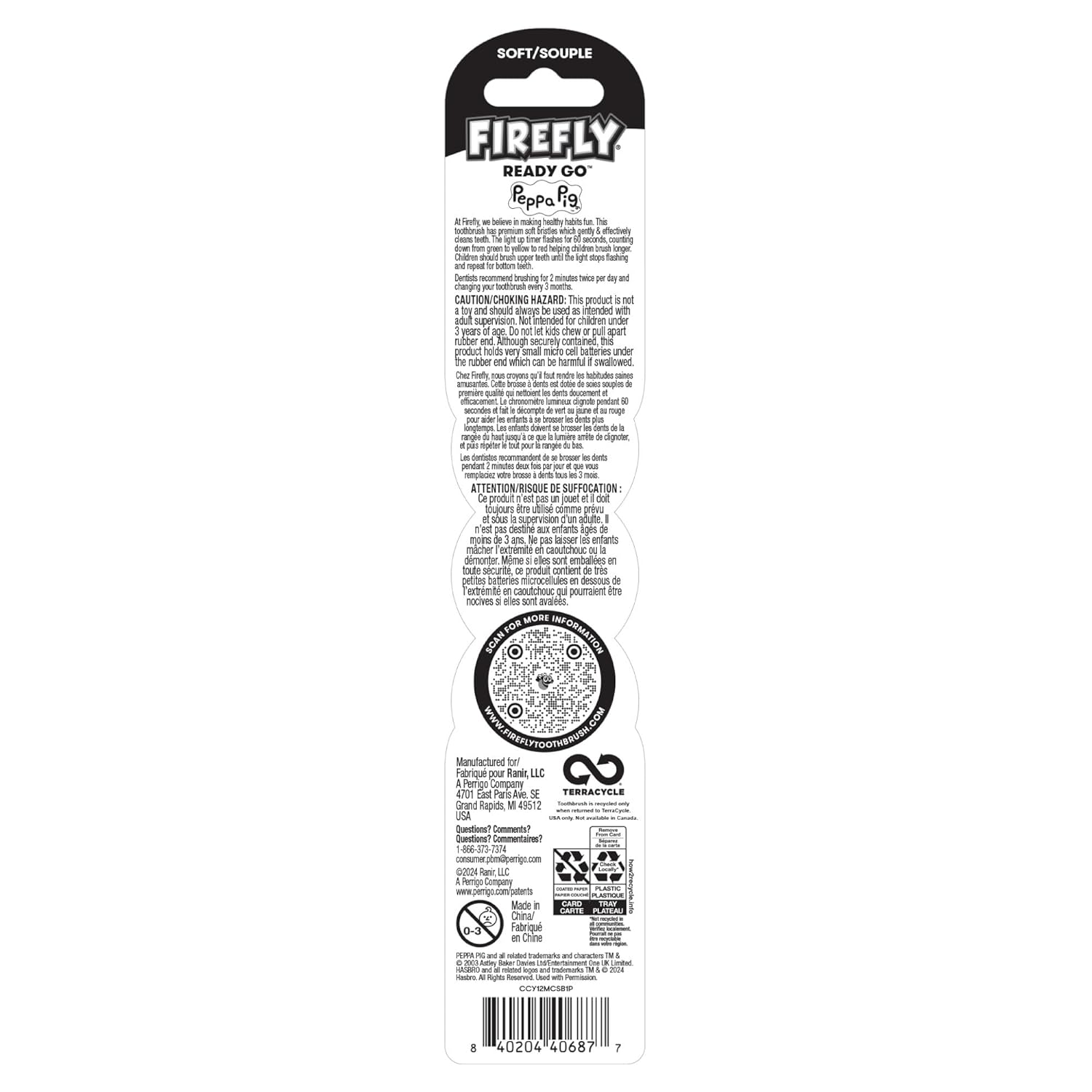 Firefly Ready Go Brush, Peppa Pig, Light Up Timer Toothbrush, Premium Soft Bristles, 1 Minute Timer, Less Mess Suction Cup, Battery Included, Easy Storage, for Ages 3+, 1 Count