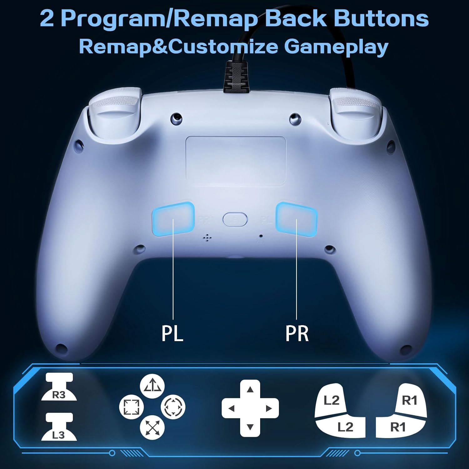 Kamylorus Wired Controller for PS-5/PC, Gaming Controller with Dual Vibration, Programmable/Remap/Turbo/RGB Light, 3.5MM Headphone Jack