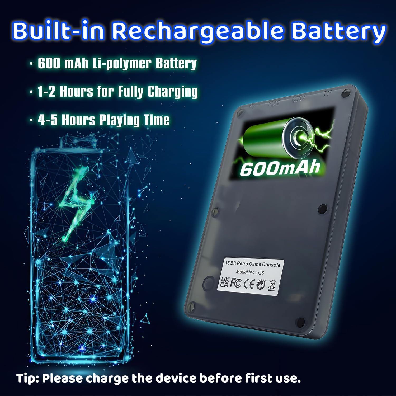 Kids Handheld Retro Game Console Pre-Loaded 100 Classic 16-Bit Games, Handheld Video Gaming Console with 2.8" Color Screen, Rechargeable Battery, Handheld Game for Boys Girls (Transparent Grey)