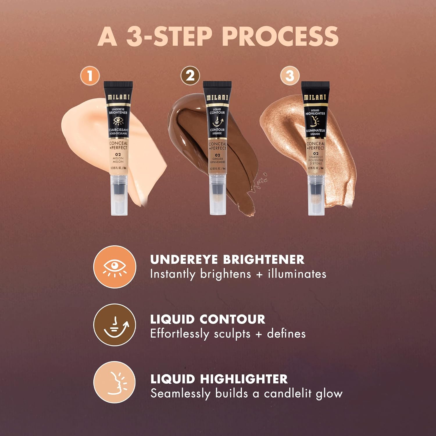 Milani Conceal + Perfect Liquid Highlighter for Added Glow, Face Lift Collection - Molten