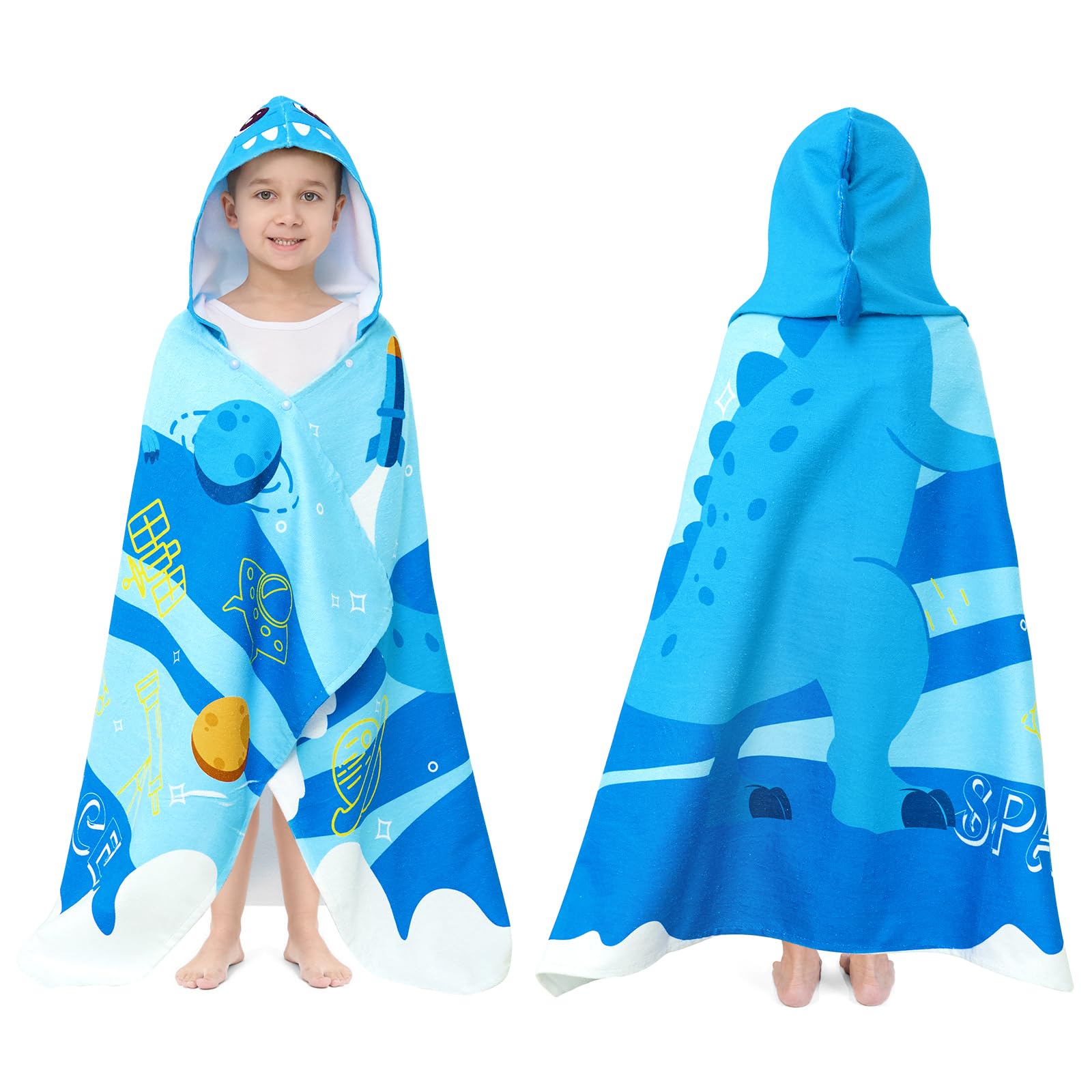 UOMNY Kids Beach Towels-Hooded Towels for Kids,Kids Hooded Bath Towel 30" x 50" for 3-10 Years,Pool Ponchos for Kids with Hood,Boys Beach Towel,Green Dinosaur