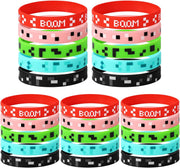 25pcs Pixel Silicone Bracelets, 5 Styles Pixel Theme Party Favors Gaming Themed Birthday Party Supplies Video Game Wristbands for Kids Teens Adults