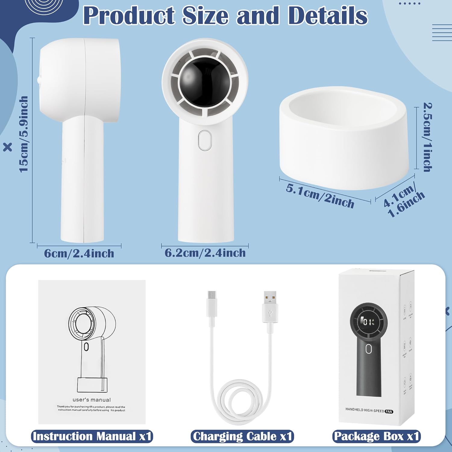 Mini Handheld Portable Fan - Small Personal Turbo Fan, Speed (1-100) Adjustable Hand Held Fan with LED Display, 3000mAh Rechargeable Battery Operated Desk Fan for Home Travel Outdoor Gift