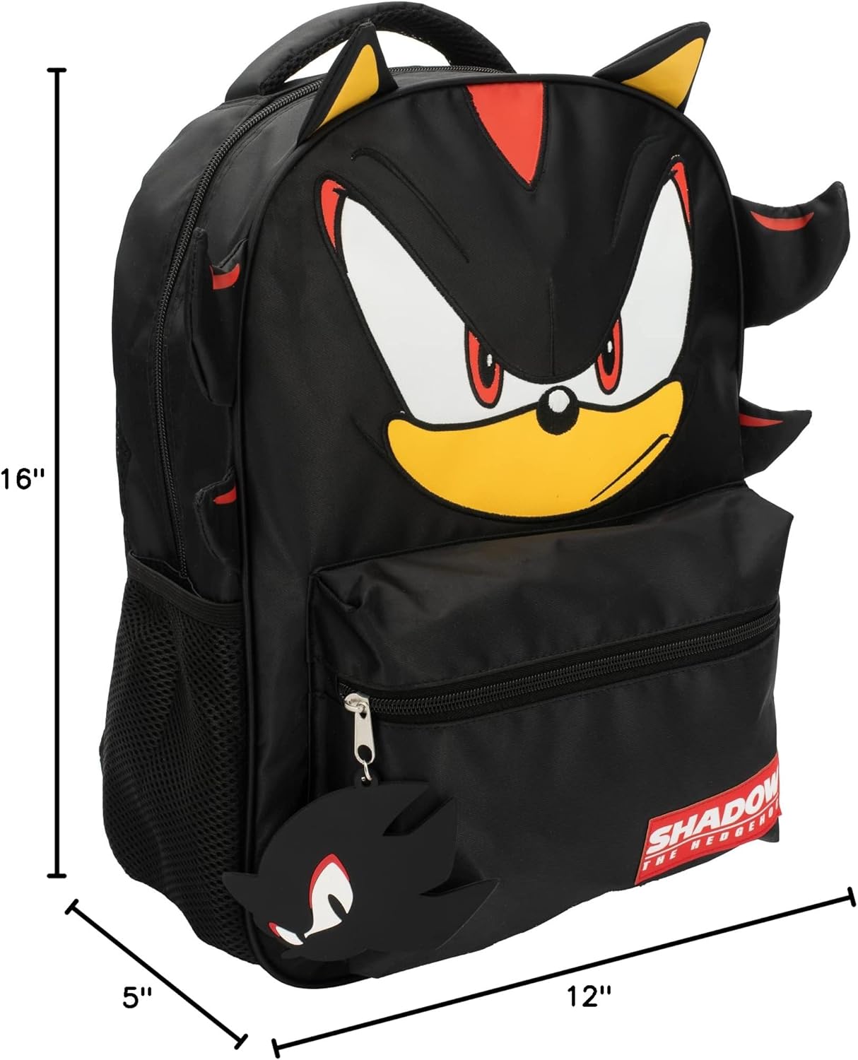 AI ACCESSORY INNOVATIONS Sonic The Hedgehog Backpack for Boys & Girls, Shadow 16 Inch Schoolbag with 3D Features, Durable School Bag for Kids