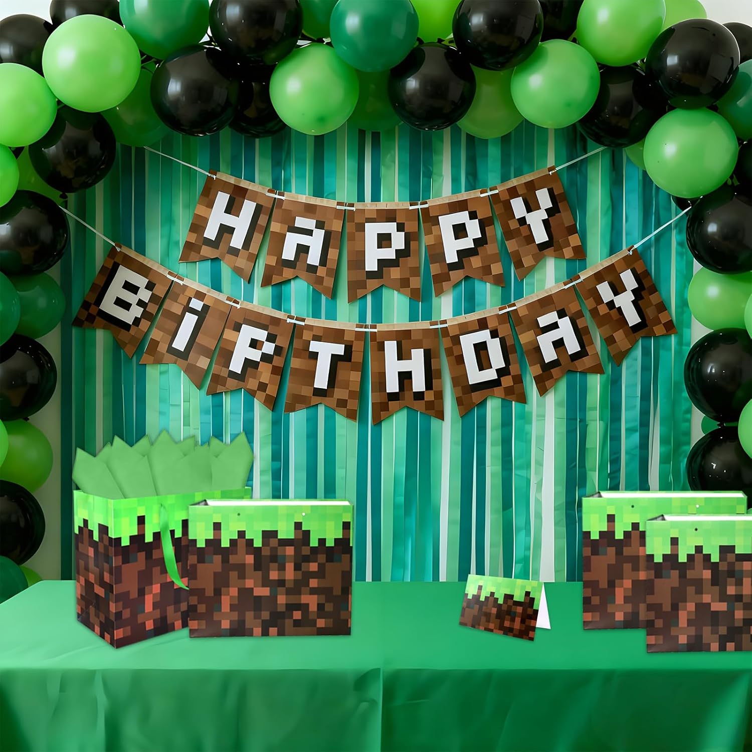 Cartoon Animation Party Gift Bags with Greeting Cards Tissue Papers Pixel Theme Goodie Bags Games Birthday Party Favors Supplies Candy Bags