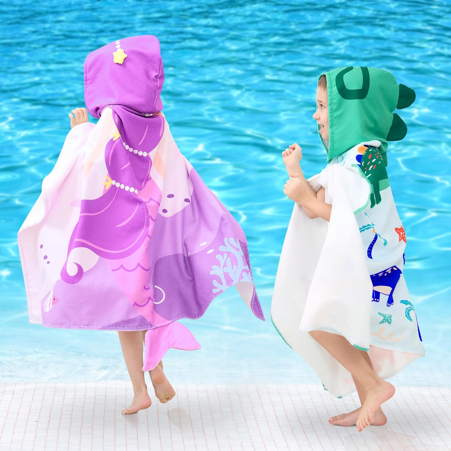 UOMNY Kids Beach Towels-Hooded Towels for Kids,Kids Hooded Bath Towel 30" x 50" for 3-10 Years,Pool Ponchos for Kids with Hood,Boys Beach Towel,Green Dinosaur