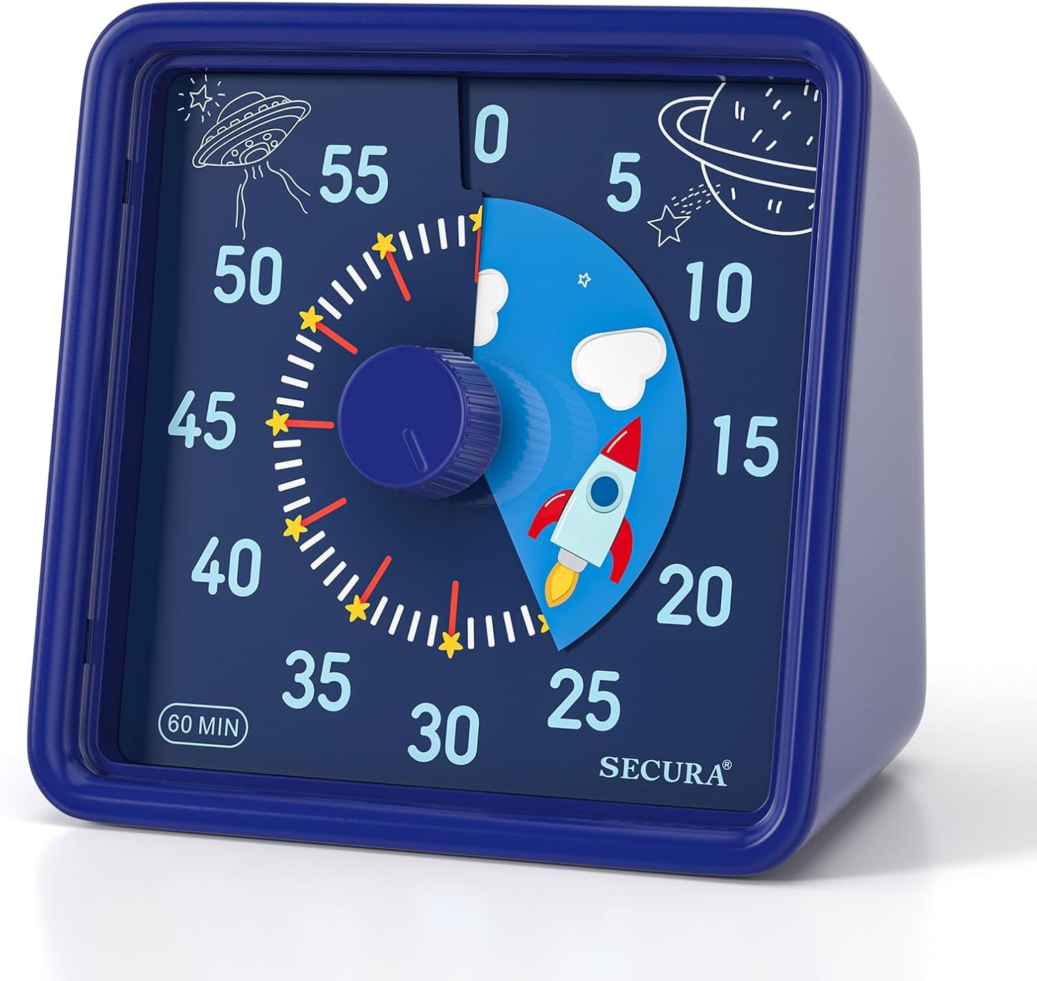Secura 60-Minute Visual Timer for Kids, Time Clocks, Countdown Timer for Office Kitchen, Classroom Timer for Kids, Silent Time Management Tool (Navy Blue & Navy Blue)