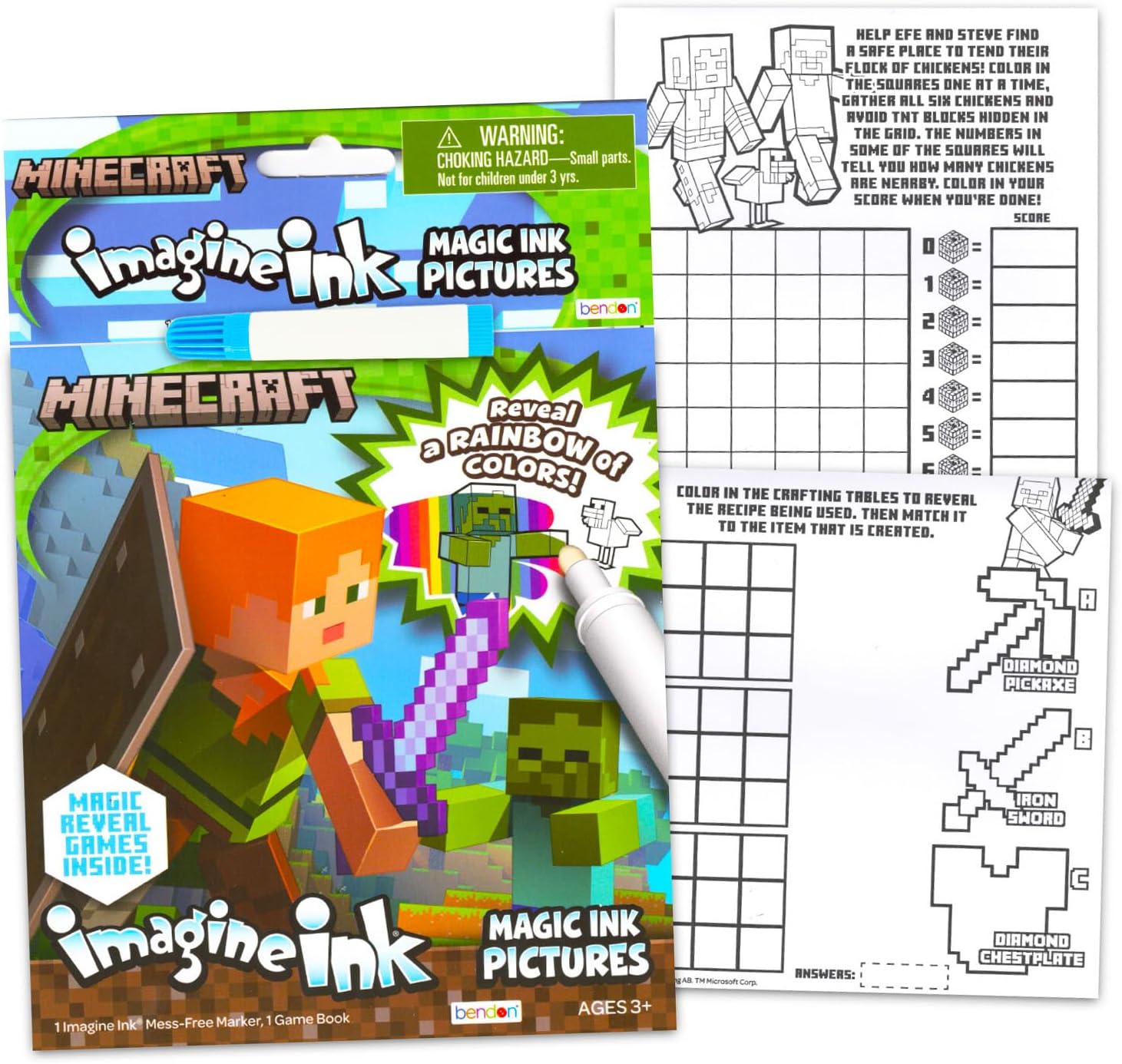 Minecraft Coloring Book and Activity Bundle - Minecraft Coloring Book with Mess Free Marker, Play Pack with Mini Coloring Pages, Stickers for Teens Toddlers Boys Girls Children