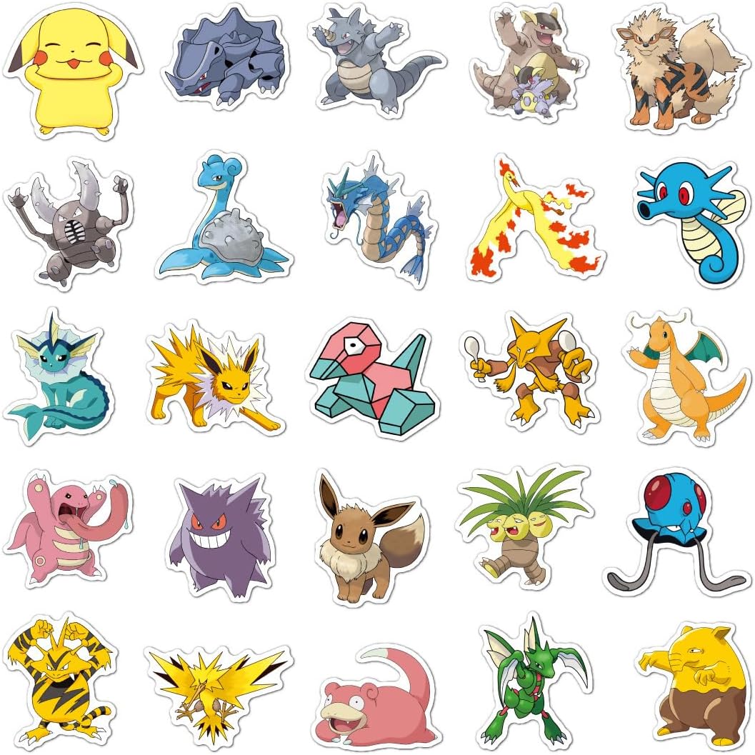 100 PCS Cute P.o.kémon Stickers for Gifts, Waterproof Sticker for Phone, Laptop, Water Bottles, Hydro Flask, Stickers for