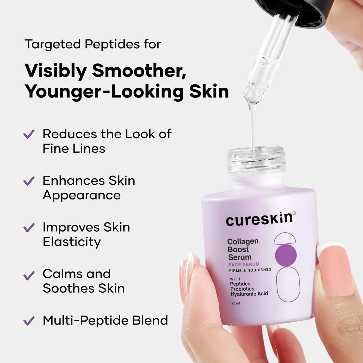 Cureskin Collagen Peptides for Women | Collagen Boost Hyaluronic Acid Serum | Plumps & Repairs with Hyaluronic Acid, Peptides and Probiotics
