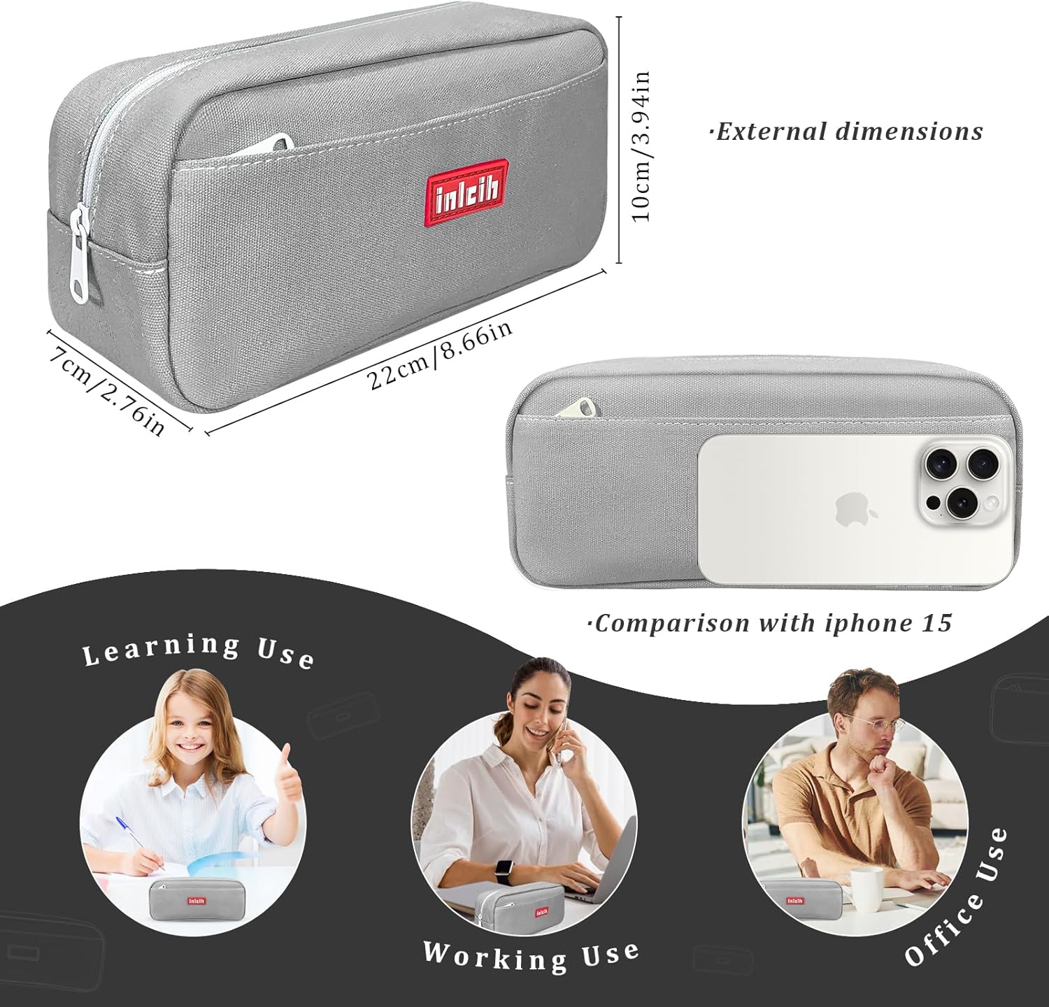 Pencil Case Large Capacity pencil pouch cute pencil case stationery supplies pencil bags School Supplies for Student Teen Girs Boys (gray)