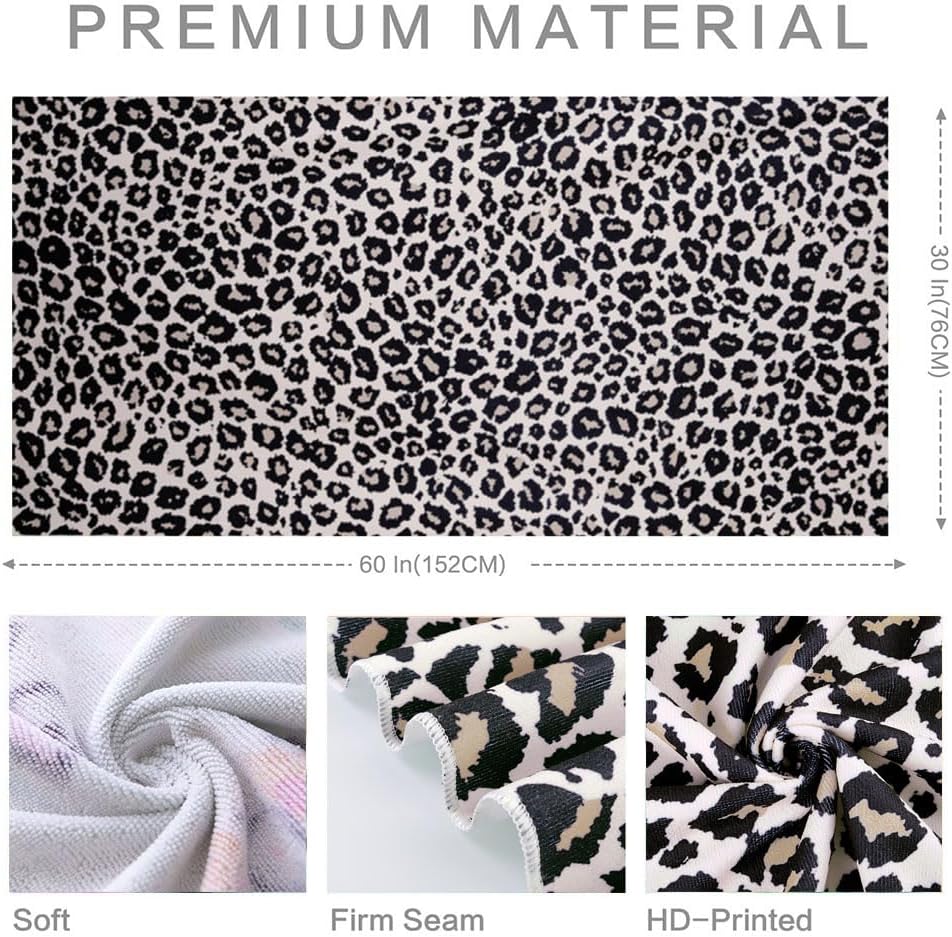 Extra Large Cute Black Leopard Beach Towels for Adult Girls, Big Oversized Thick Cheetah Print Microfiber Terry Cloth Sandproof Quick Dry 30 x 60