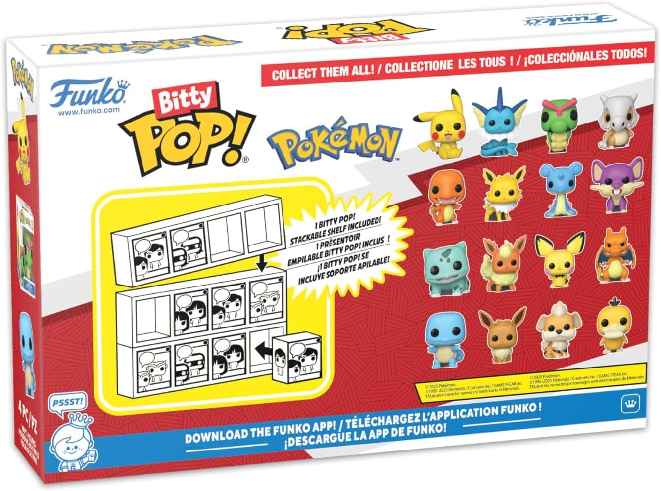 Funko Pop! Bitty: Pokemon - Pikachu, Vaporeon, Caterpie, and Cubone - 0.9 Inch (2.2 Cm) Collectable - Stackable Display Shelf Included - Gift Idea - Party Bags Stocking