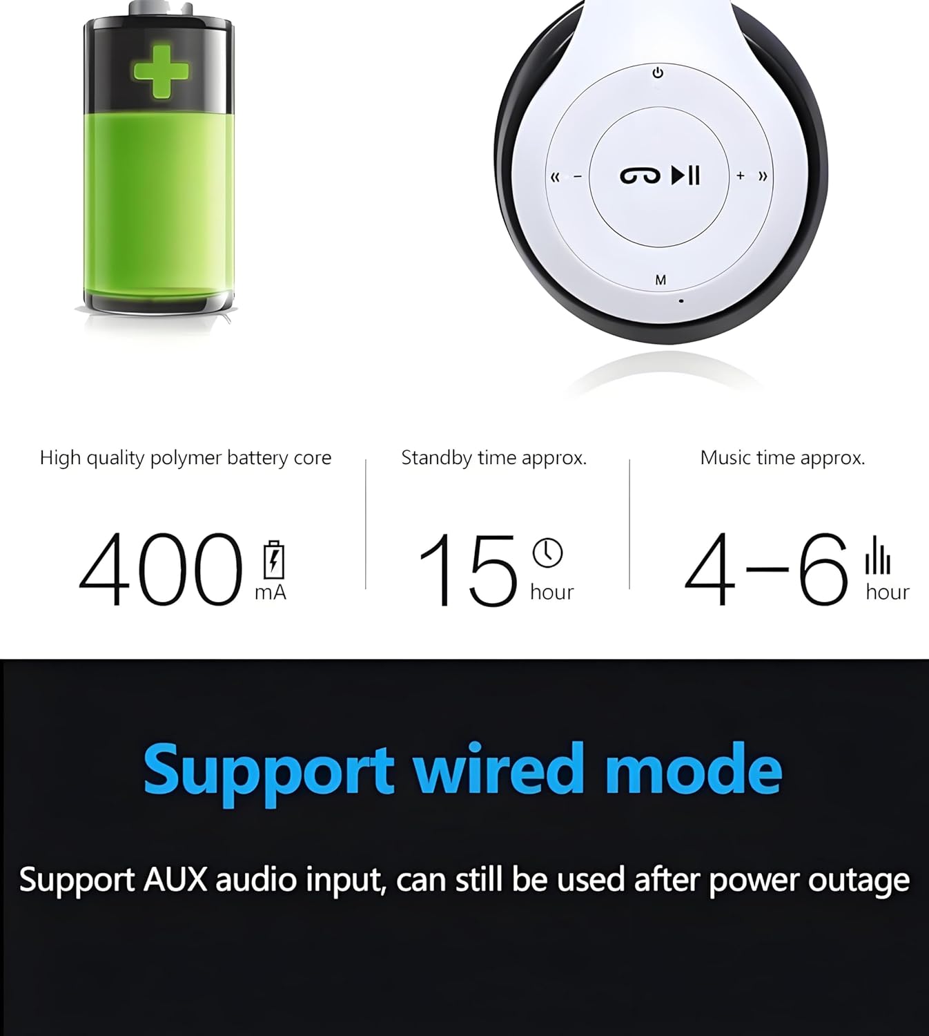 Wireless Bluetooth Over-Ear Headphones, Hybrid Noise Cancelling, HiFi Stereo, Foldable, Lightweight, Deep Bass, Black