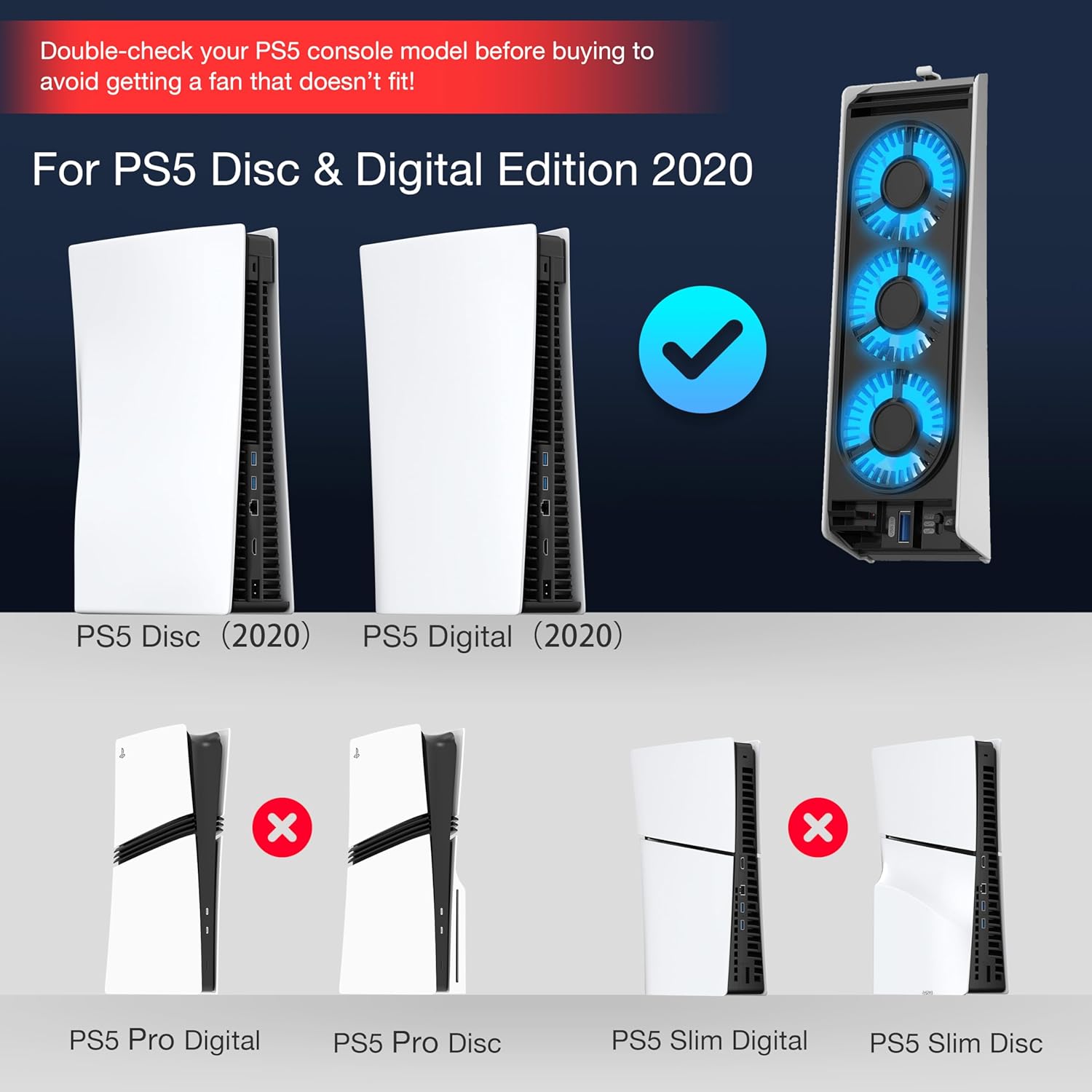 JUSPRO Cooling Fan for PS5 Accessories, Upgraded Quiet Cooler Fan with LED Light for PlayStation 5 Console/PlayStation 5 Digital Edition & Ultra HD Game Console