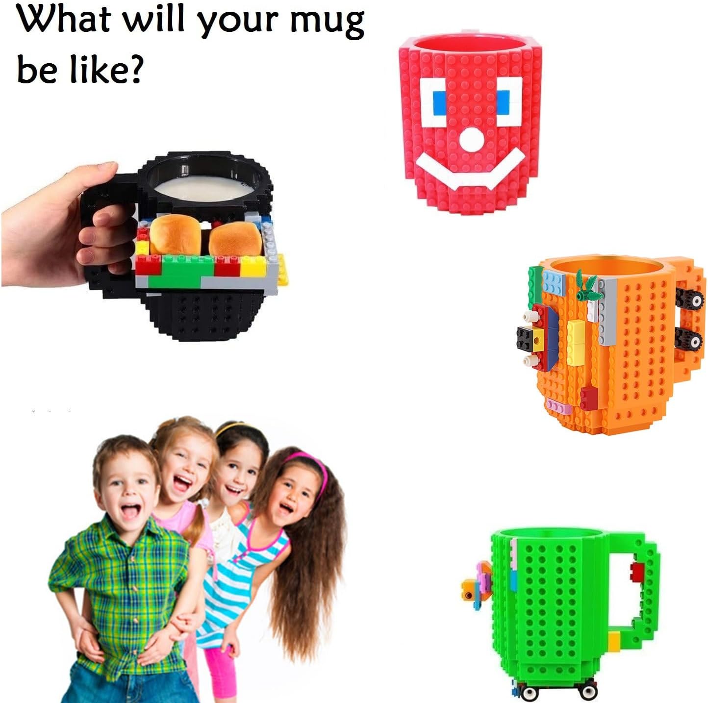 Build on Brick Coffee Mugs,Creative DIY Kids Party Cups with Building Blocks,Fun Novelty Gifts for Kids Childhood Adults Office Birthday Xmas,Red