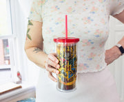Harry Potter Hogwarts Crest Plastic Carnival Cup With Leak-Resistant Lid and Reusable Straw | Double-Walled Travel Tumbler For Drinks | Holds 20 Ounces