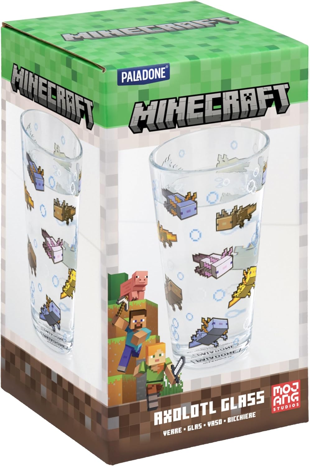 Minecraft Axolotl Drinking Glass 400ml, Officially Licensed Glassware Tumbler for Gamers, Fun Gift, Gaming Merch | Paladone