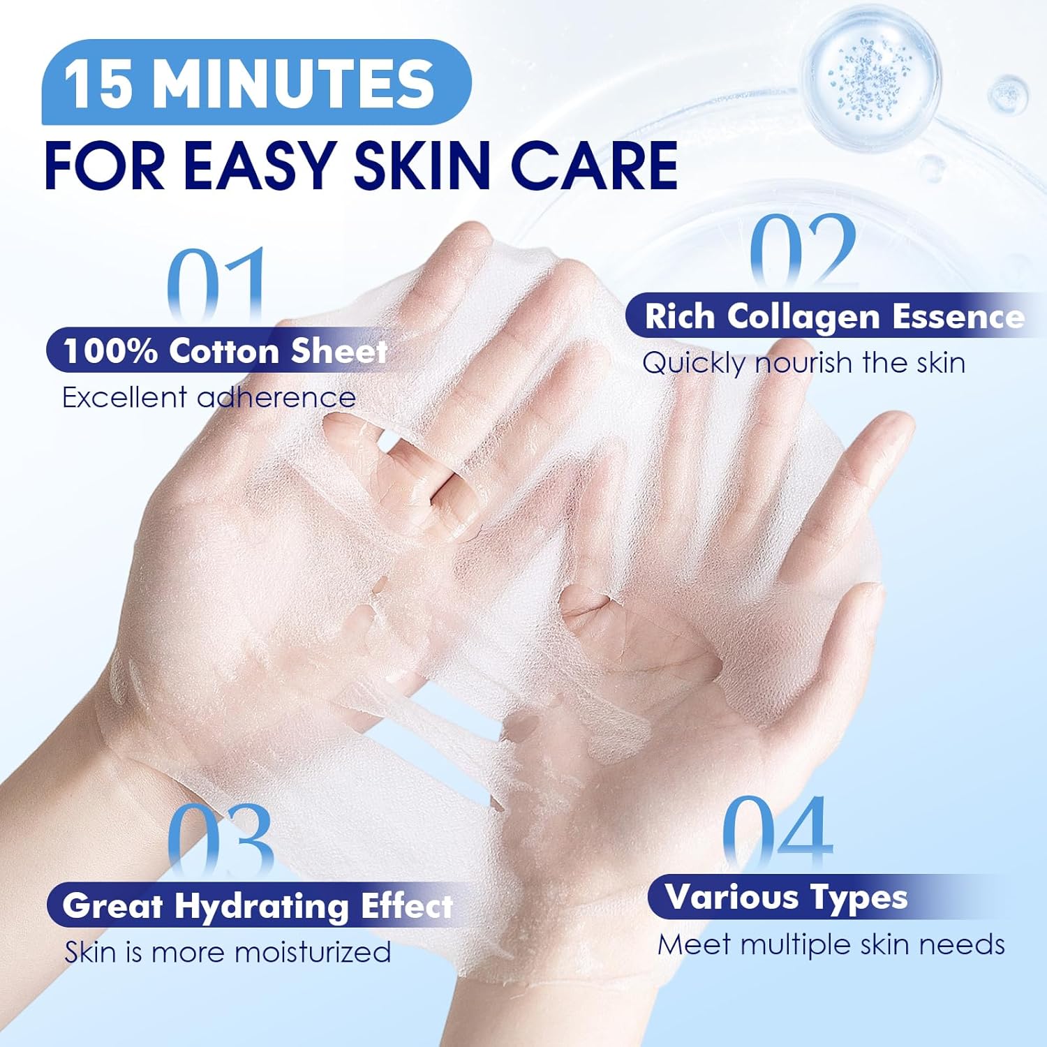 9 Pack Hydrating Face Masks Skincare, Bulk Sheet Face Mask for Dry Skin, Collagen Facial Masks and Spa Gifts for Women Skin Care, Christmas Gifts, Stocking Stuffers for Women