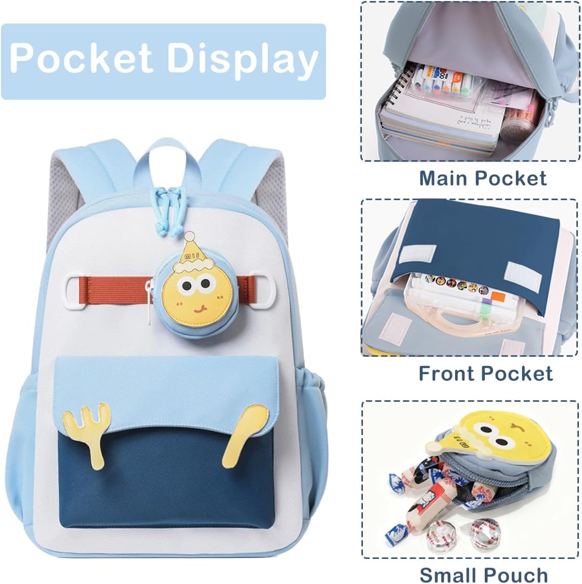 Kids Backpack for Boys and Girls 14 Inch Lightweight Preschool Bookbag with Removable Pouch and Double Zipper, Durable Daypack for Daycare and Travel