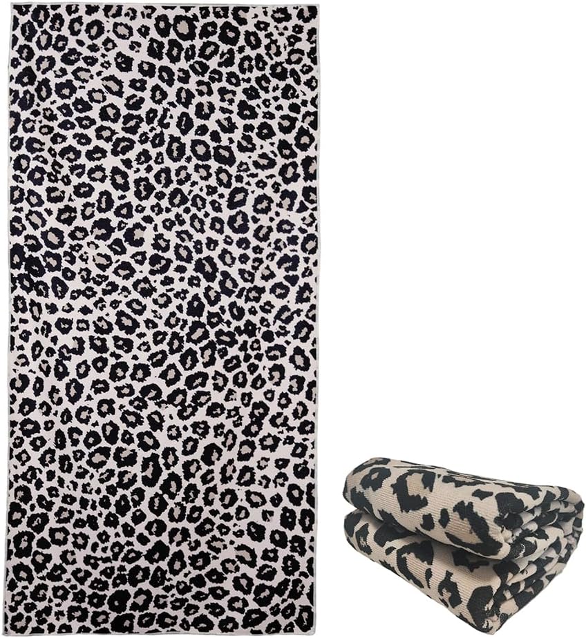 Extra Large Cute Black Leopard Beach Towels for Adult Girls, Big Oversized Thick Cheetah Print Microfiber Terry Cloth Sandproof Quick Dry 30 x 60