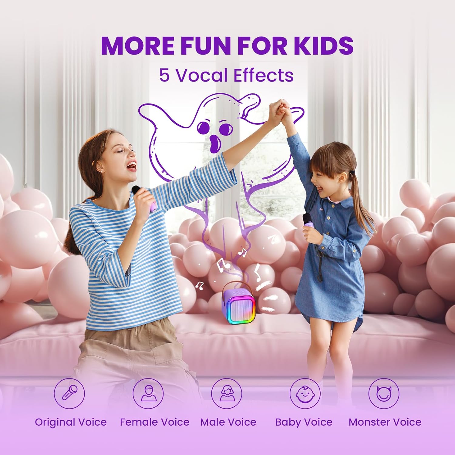 Karaoke Machine for Kids, 2025 TOP Toys Christmas Birthday Gifts Ideas for Girls Ages 4, 5, 6, 7, 8, 9, 10, 12+ Years Old, Portable Mini MP3 Player with 2 Wireless Mics for Party