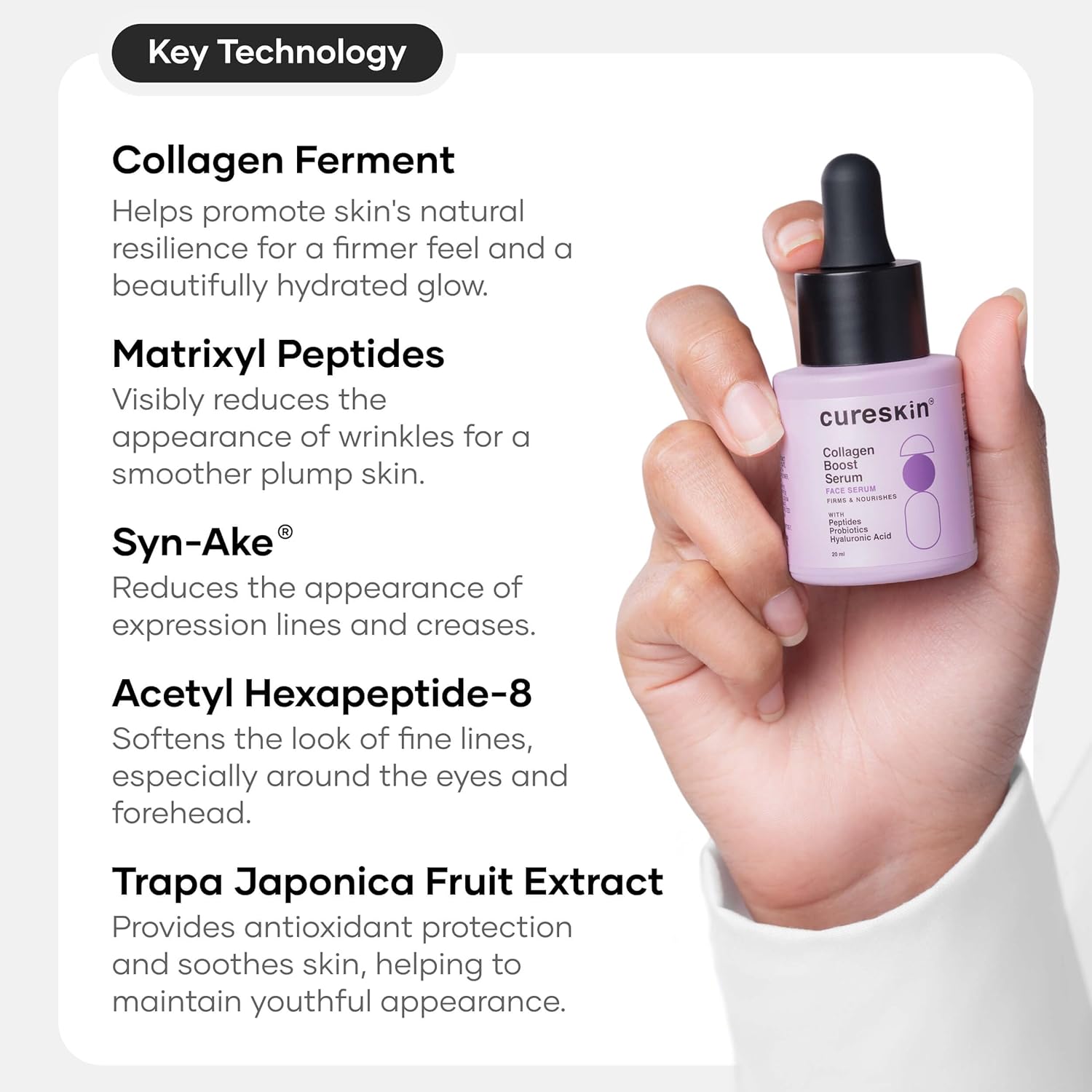 Cureskin Collagen Peptides for Women | Collagen Boost Hyaluronic Acid Serum | Plumps & Repairs with Hyaluronic Acid, Peptides and Probiotics