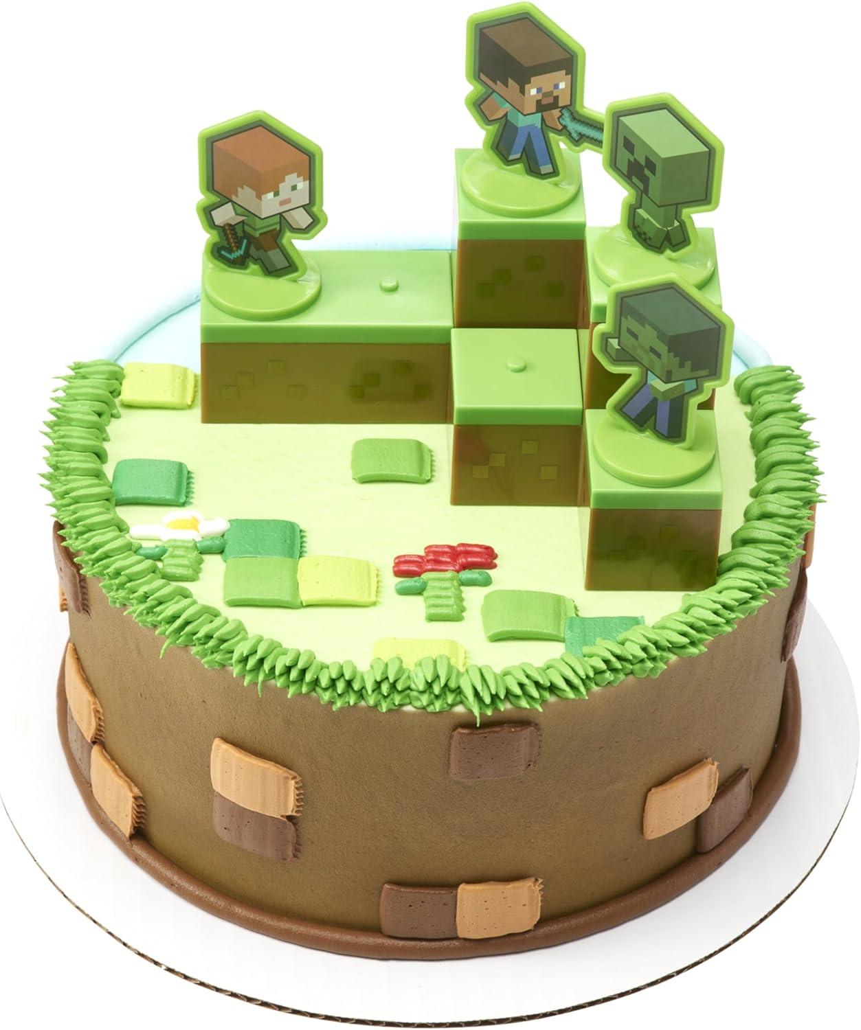 DecoSet® Mobs Beware Minecraft Cake Topper, 6-Piece Stackable Cake Decoration, Interlocking 3D Blocks With Characters, Food Safe Birthday Cake Decoration