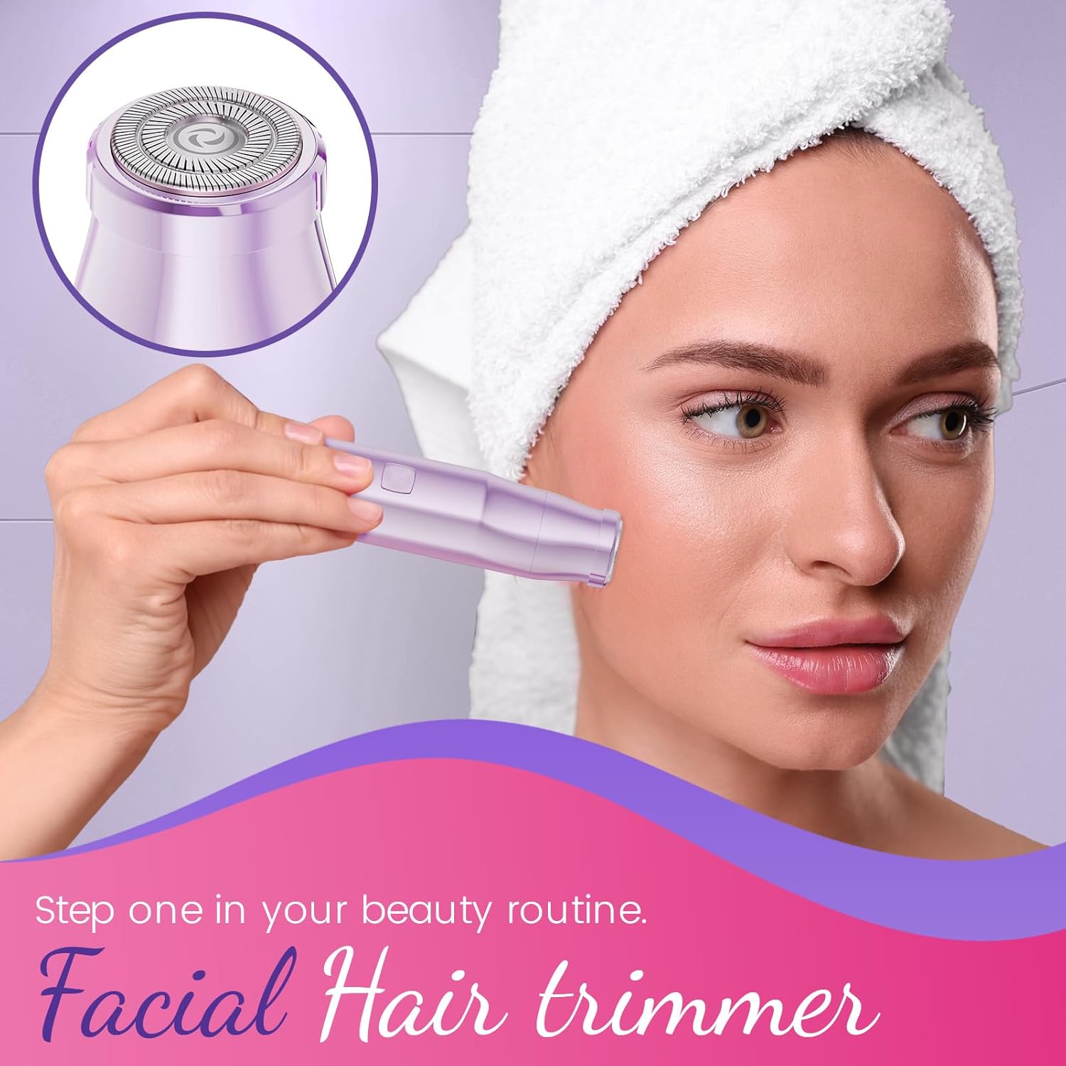 Bikini Trimmer for Women 2 in 1 Electric Razors for Women - Wet and Dry Electric Lady Shaver, Smooth Facial Hair Remover and Body Hair Trimmer for Bikini,Leg, Underarm, Face, Private Area (Purple)