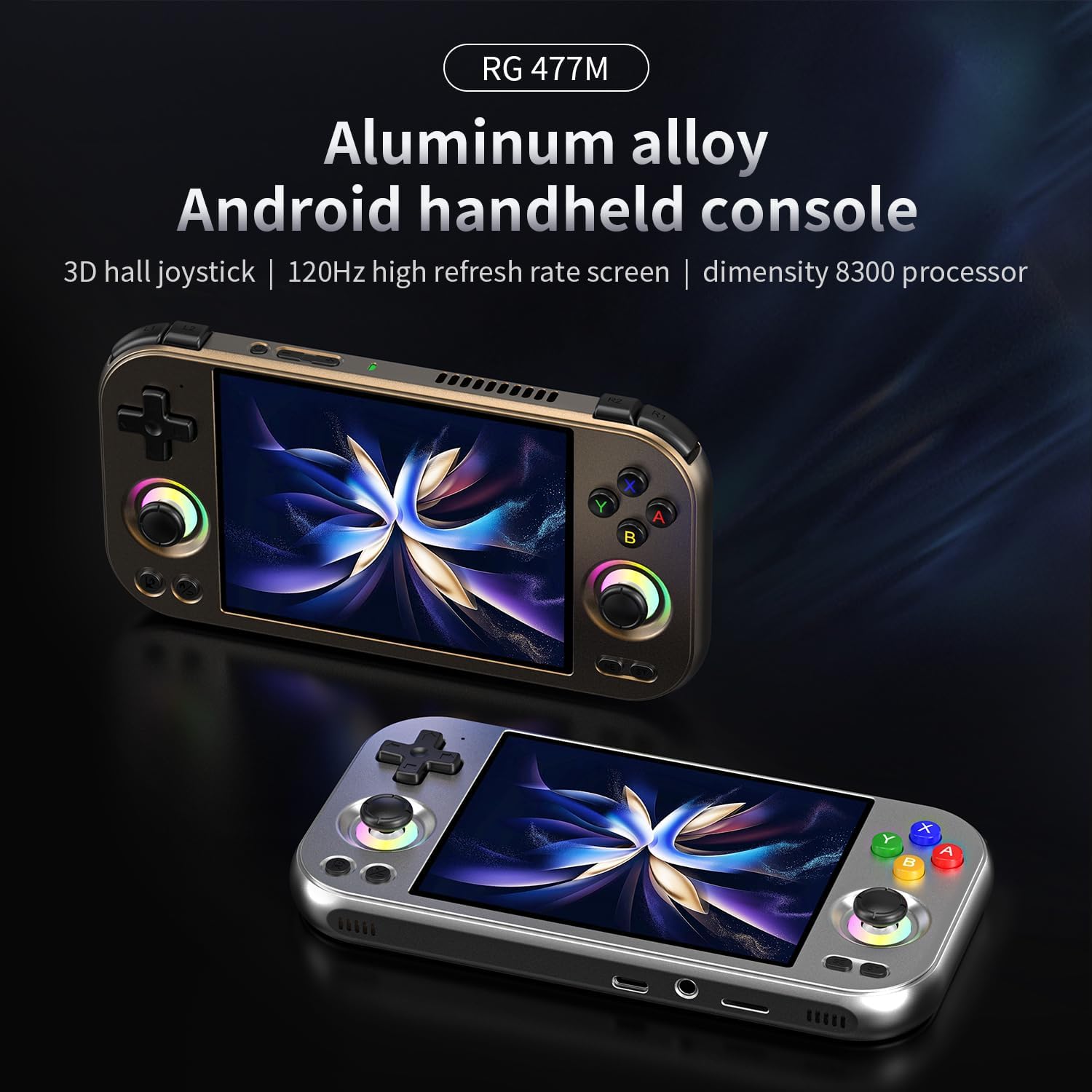 RG477M Retro Handheld Game Console , Aluminum Alloy CNC Dimensity 8300 Android14 System 4.7-inch Touch Handheld Game Console WiFi/Bluetooth Hall Joystick RGB Light 5300mah 12+ 256gb